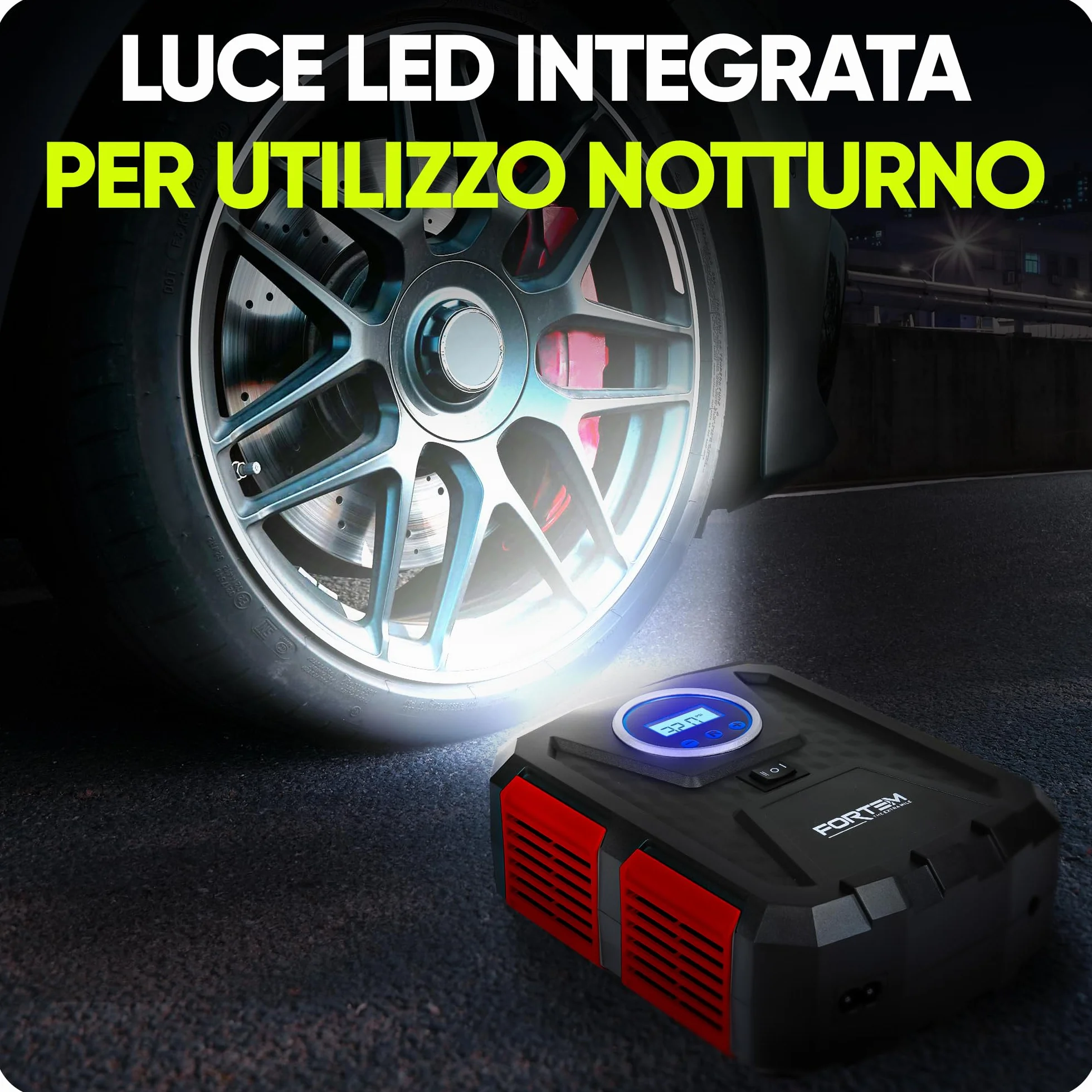 FORTEM Compressore Aria Portatile Manometro Digitale Gonfiaggio Automatico