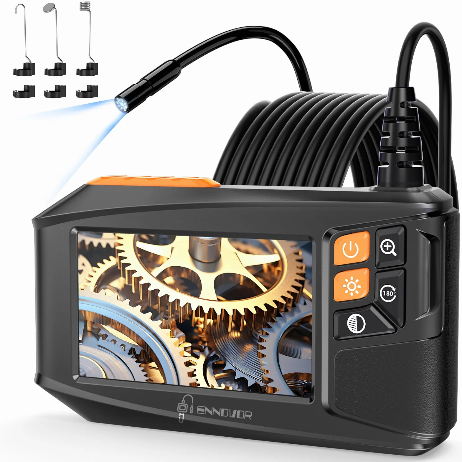 Endoscopio Industriale 1920P HD Telecamera Ispezione Tubi 4,3" Schermo IP67 Sonda 8 LED 5M