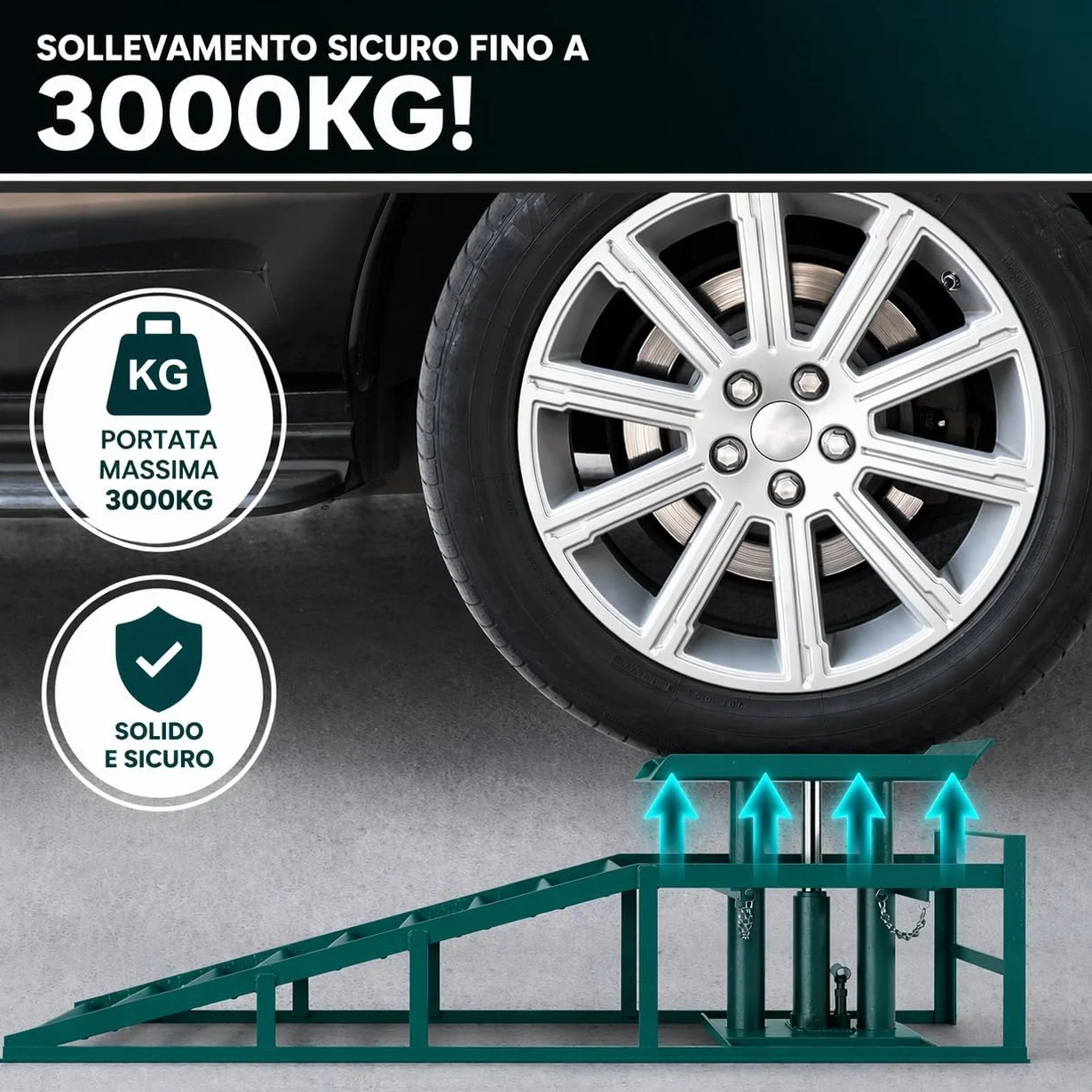 TANIASHOP Set 2 Rampe Carrabili con Martinetto Idraulico Auto Max 3000Kg Regolabili Sollevamento 305-370 mm Piattaforma Antiscivolo per Manutenzione Auto Furgoni Officina