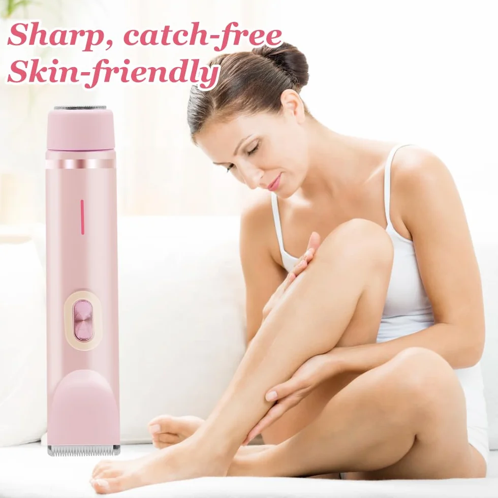 Trimmer bikini ricaricabile a doppia testa - Rasoio intimo elettrico depilatore linea bikini (Rosa)