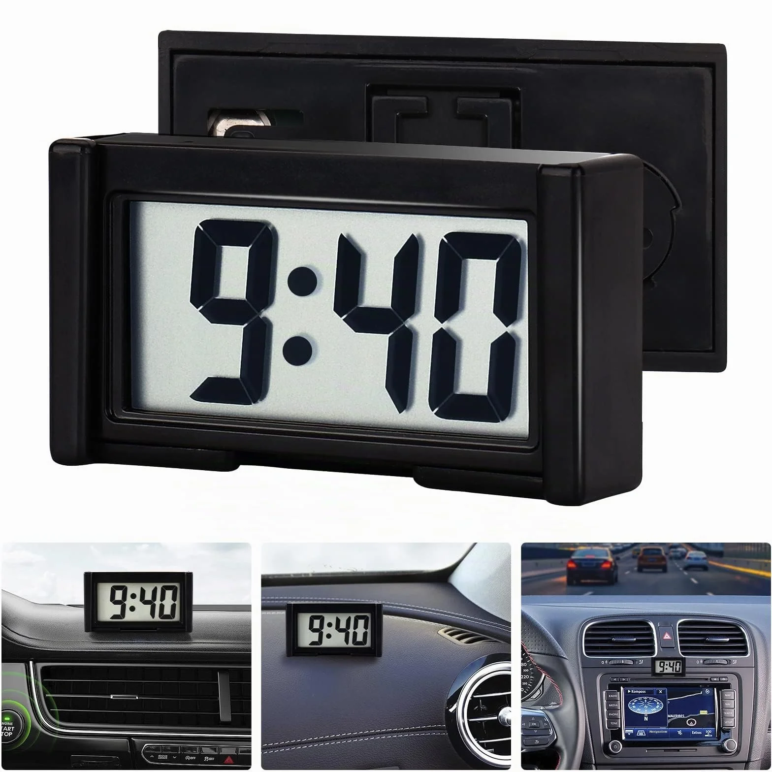 Mini orologio digitale da auto, cruscotto, interno veicolo, elettronico, universale, con data e calendario