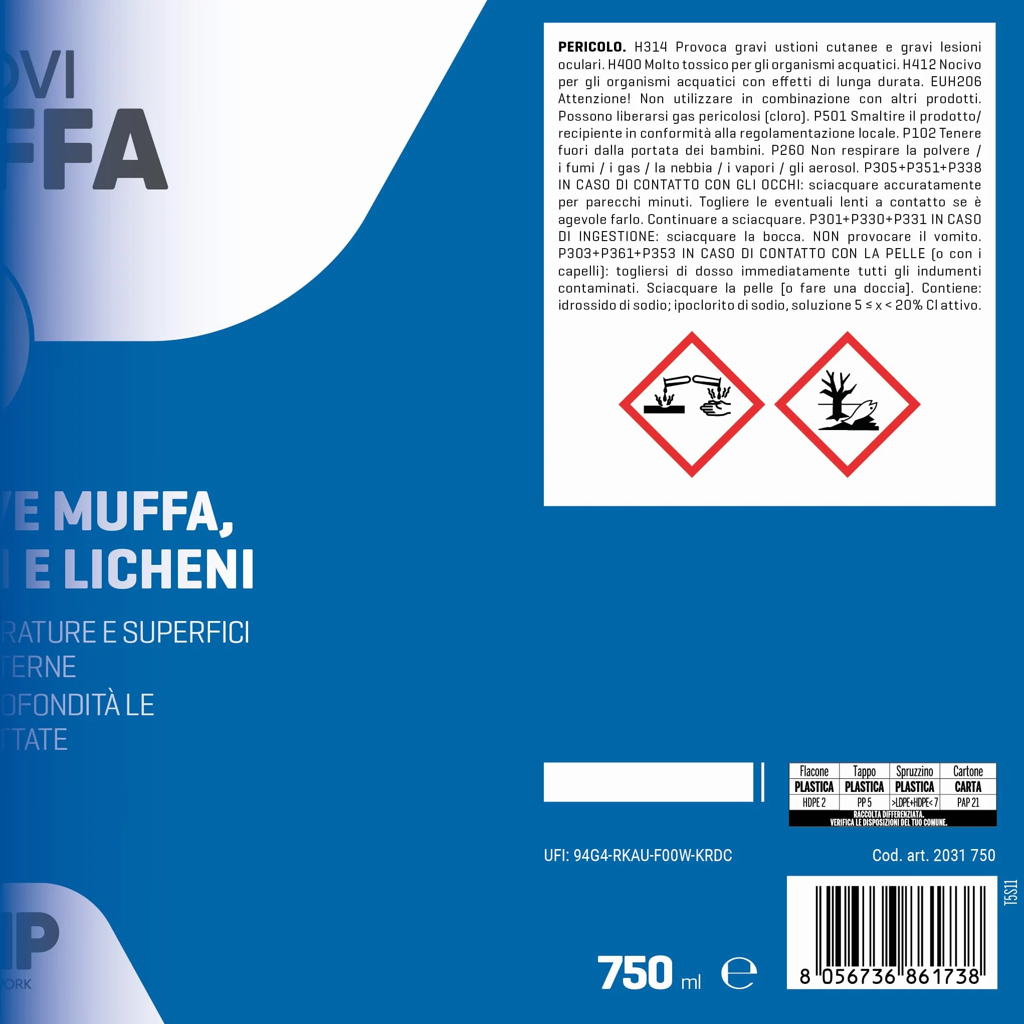 CAMP Rimuovi Muffa Antimuffa Spray 750 ml per Muri Interni ed Esterni
