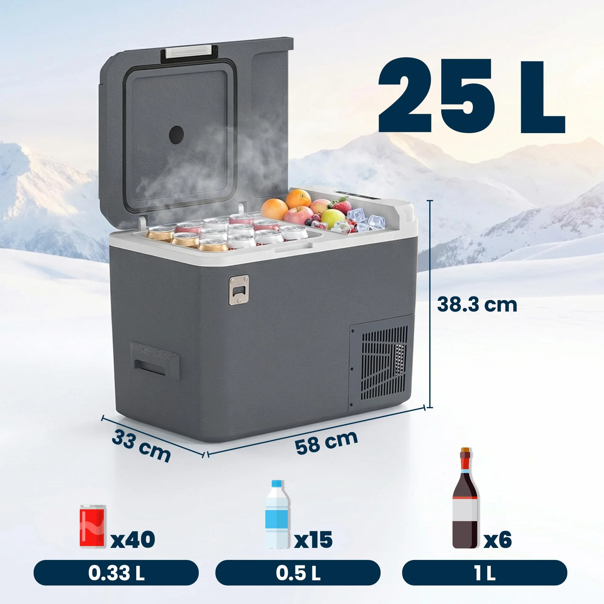 Outsunny Frigorifero Portatile per Auto 25L con Compressore, Frigo Portatile Elettrico Anti-Shock, APP Bluetooth, Maniglia, 12/24V DC e 100-240V AC, -20°C a 20°C, per Campeggio Camion Barca Camper