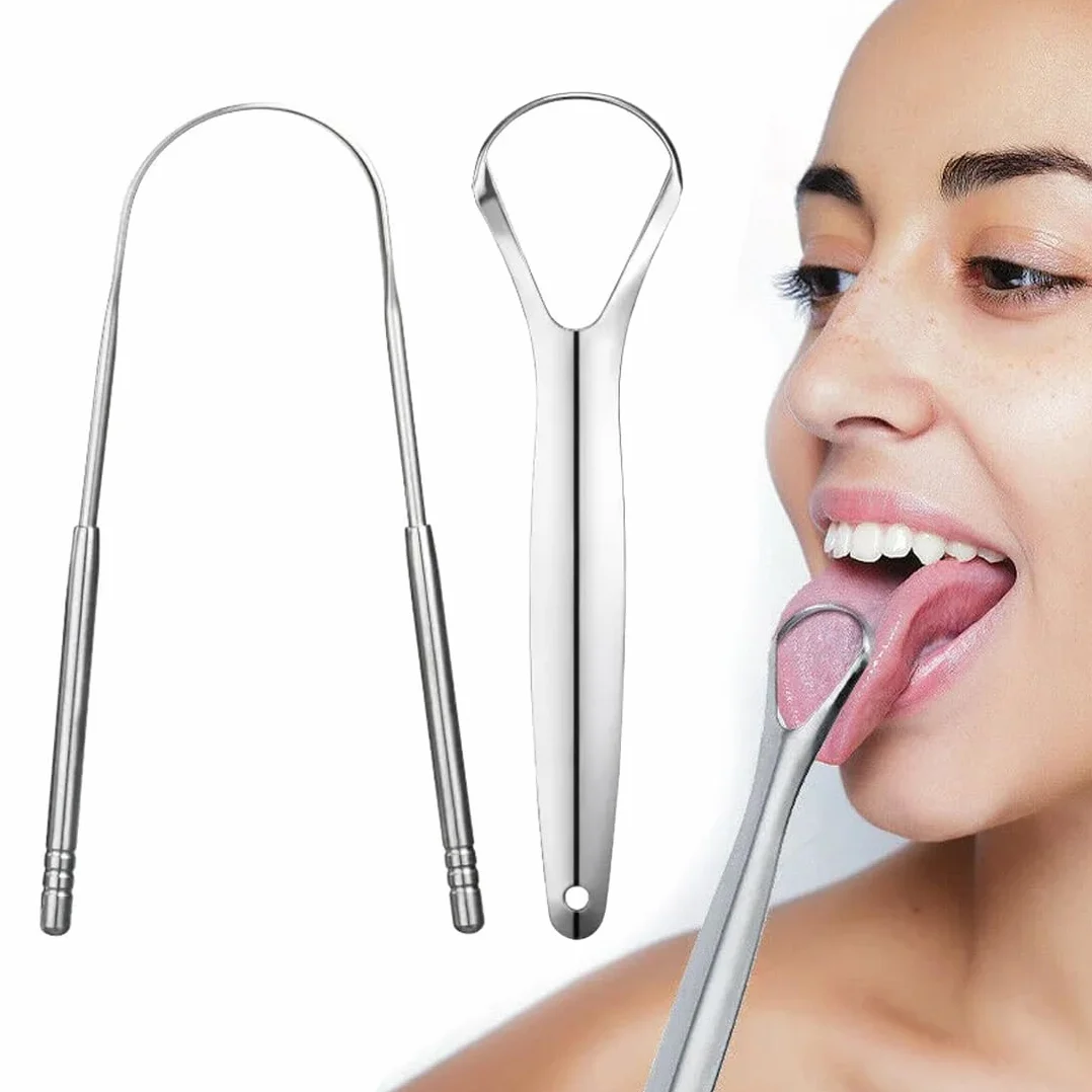 Pulisci Lingua in Acciaio Inox, Set con Design a U e Doppia Faccia, Raschietto per Lingua per Ridurre l'Alitosi