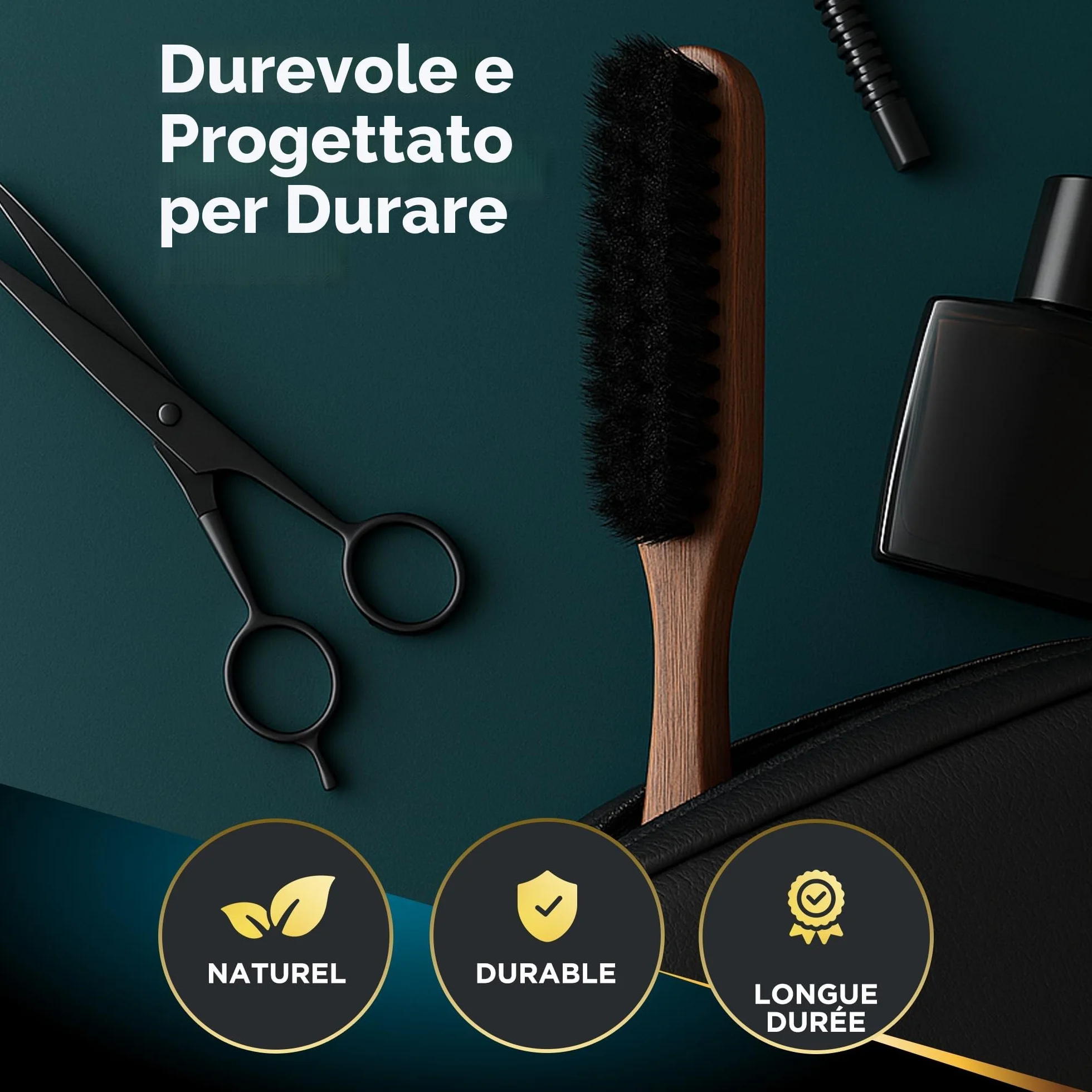 SAKKAL Spazzola per Barba Setole di Cinghiale, Manico in Legno Naturale, Antistatica Districante Lisciante, Cura Styling Barba