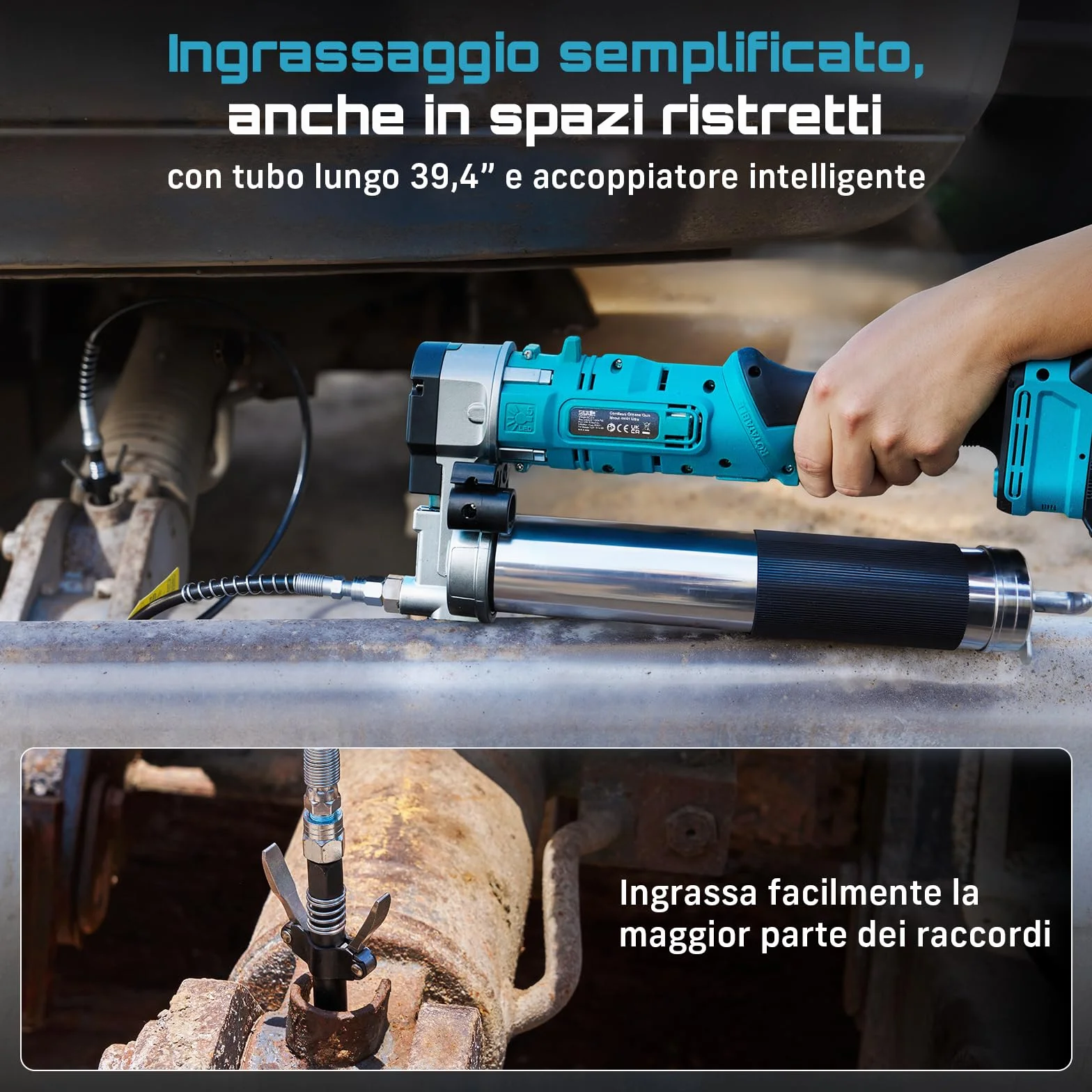 Seesii Innovativo Ingrassatore a Batteria 2-in-1: Ingrassatore Elettrico ad Alta Efficienza da 5,3 oz/min e 12000 PSI con 2 Batterie da 2,0Ah e Caricatore, Pistola per Grasso Facile da Usare