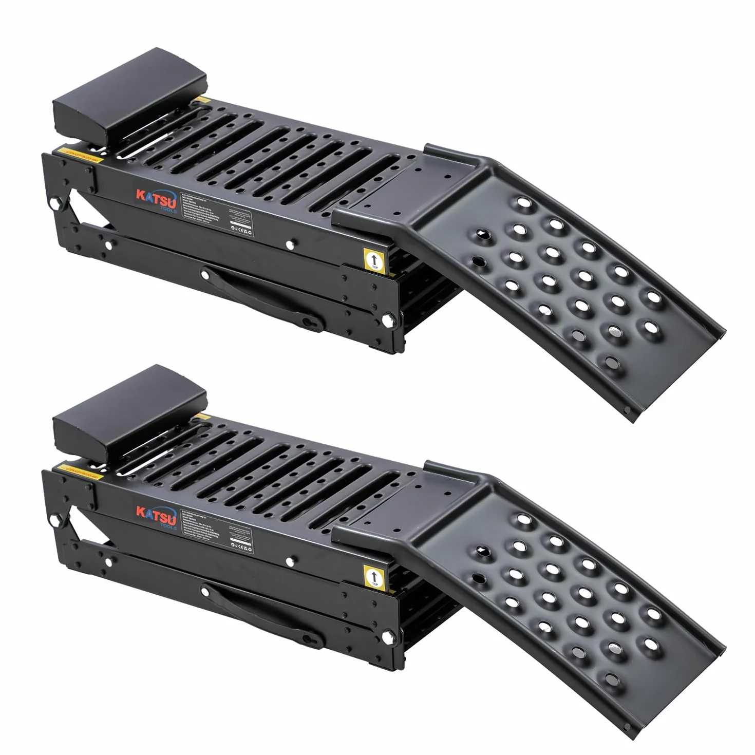 KATSU Tools Rampe pieghevoli in acciaio 2 in 1, confezione da 2, resistenti e a doppio uso, 200 x 23 x 5 cm, carico massimo 500 kg, portatile, ideale per moto, trattori, furgoni, quad e molto altro