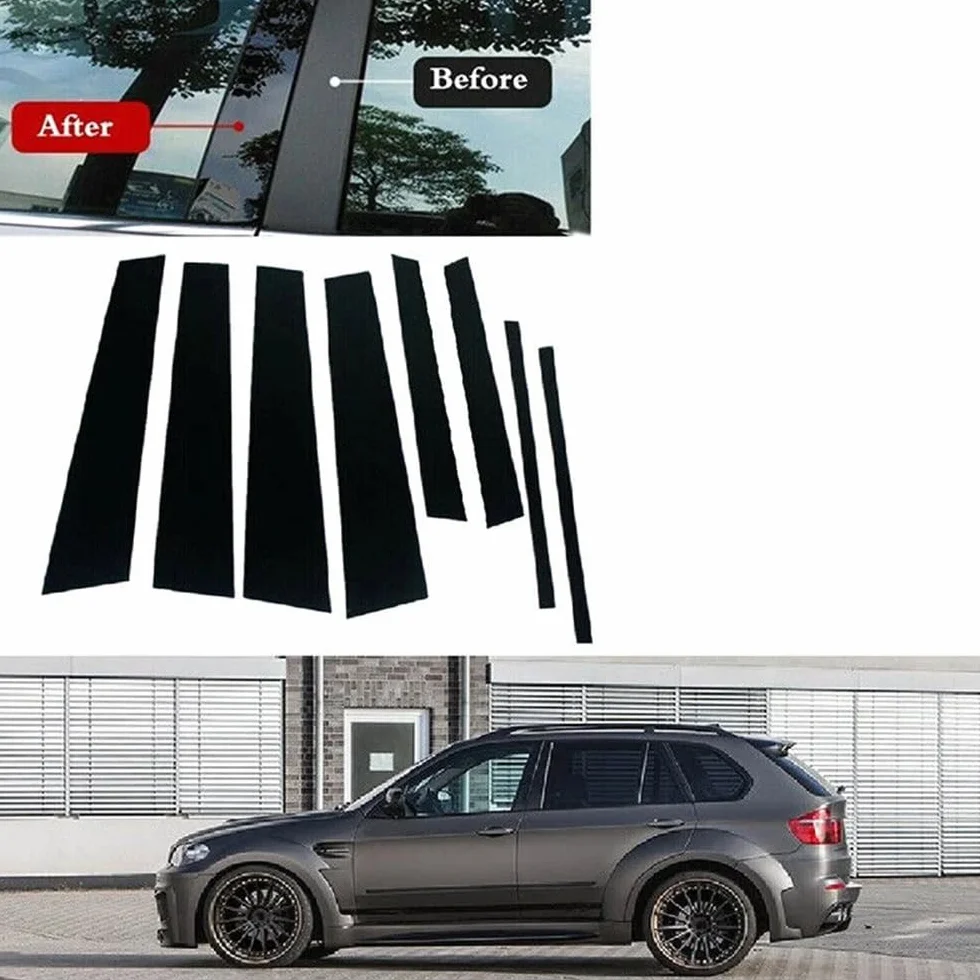 Oulesh BMW X5 E70 2007-2013 Rivestimento Montante Portiera 8 Pezzi Nero Lucido