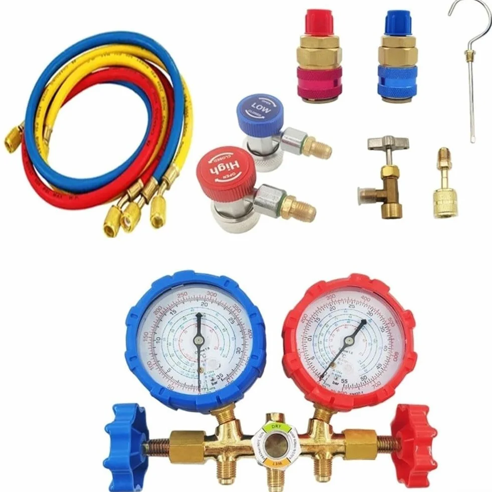 Kit manometro collettore per aria condizionata R410A R32 R404A R134A fornisce letture accurate della pressione per aria condizionata e unità di refrigerazione (A)