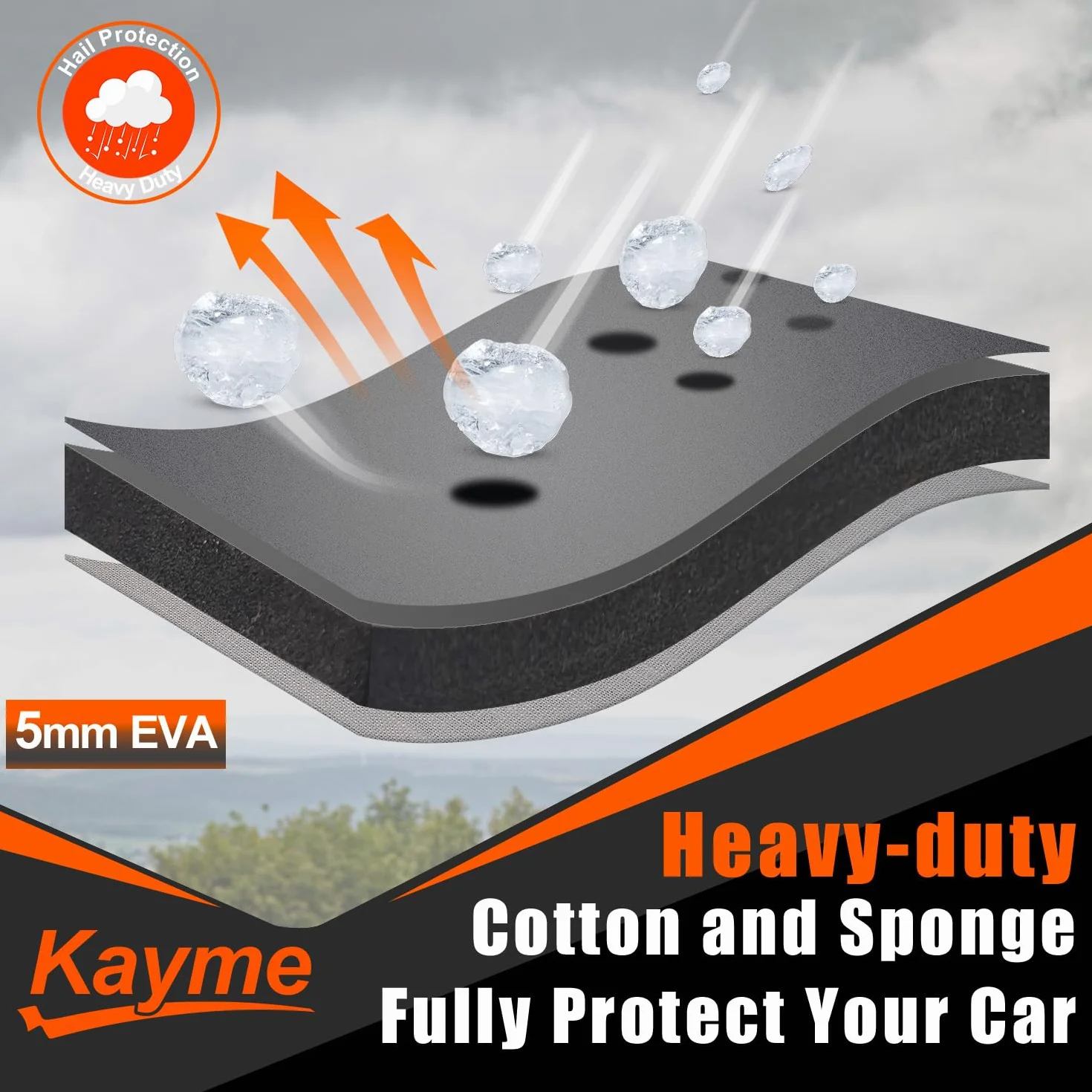 Telo Copriauto Antigrandine, Kayme Copertura per Auto Impermeabile Anti UV Antipolvere Anti Vento, Telo Copri Antigrandine Adatto per Auto a SUV (da 460 a 490cm) YL– Grigio