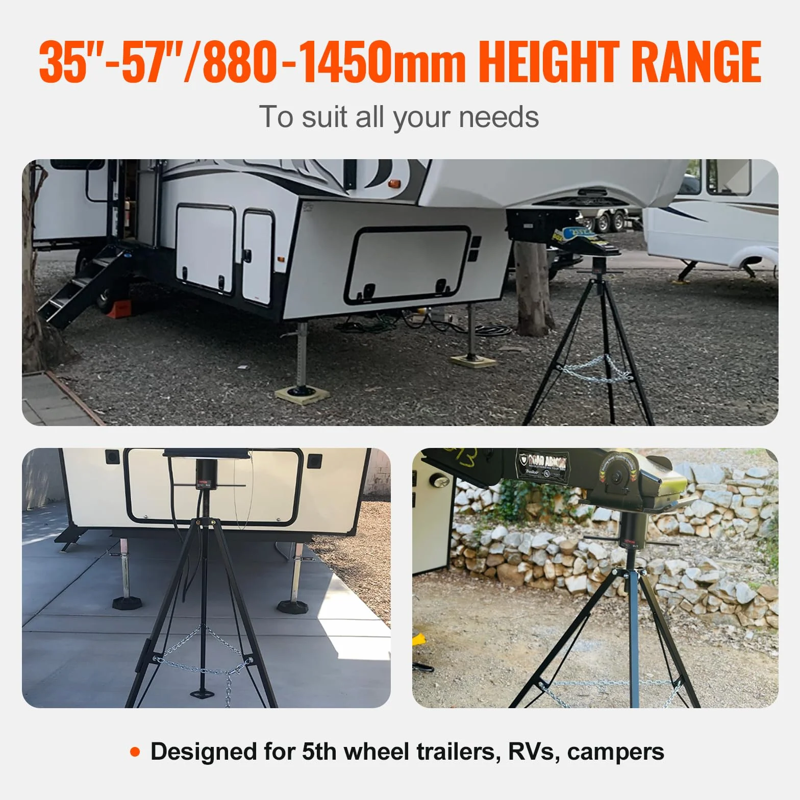 VEVOR Sollevatore stabilizzatore per camper 1 pezzo, 880-1450 mm, altezza regolabile, 2,27 t, capacità di carico 200 x 200 x 1326 mm, supporto per roulotte