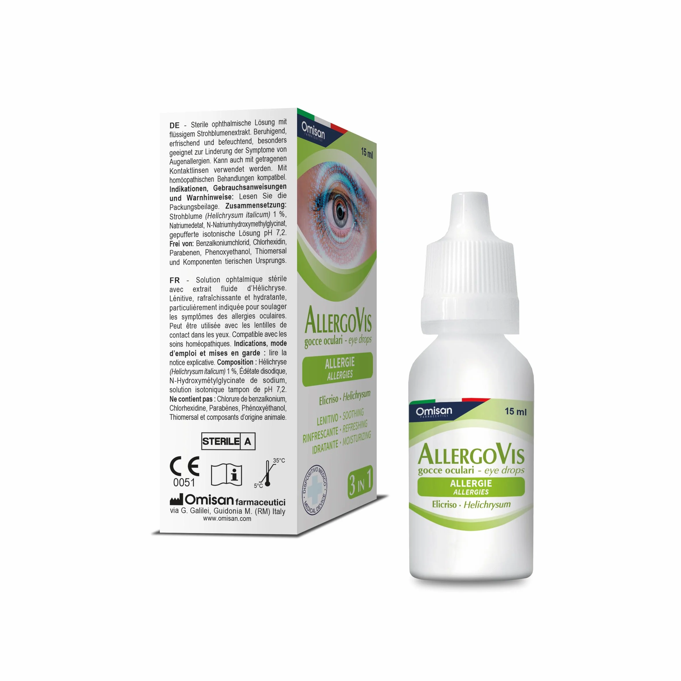 Allergovis 3in1 Collirio Sterile Lenisce Rinfresca Idrata Occhi Irritati 15 ml