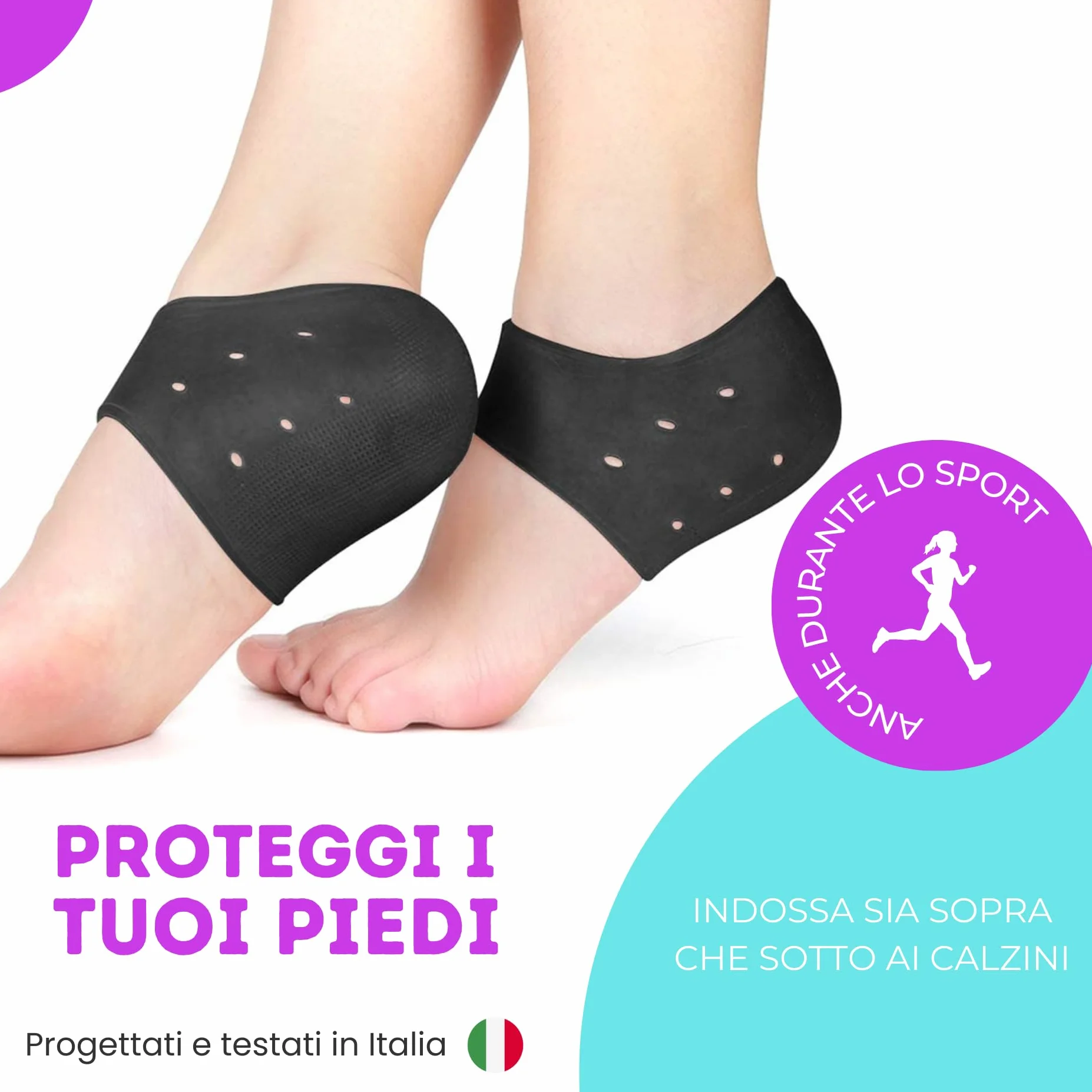 Protezione per tallone in gel di silicone morbido, talloniera 2 paia Bianco e nero
