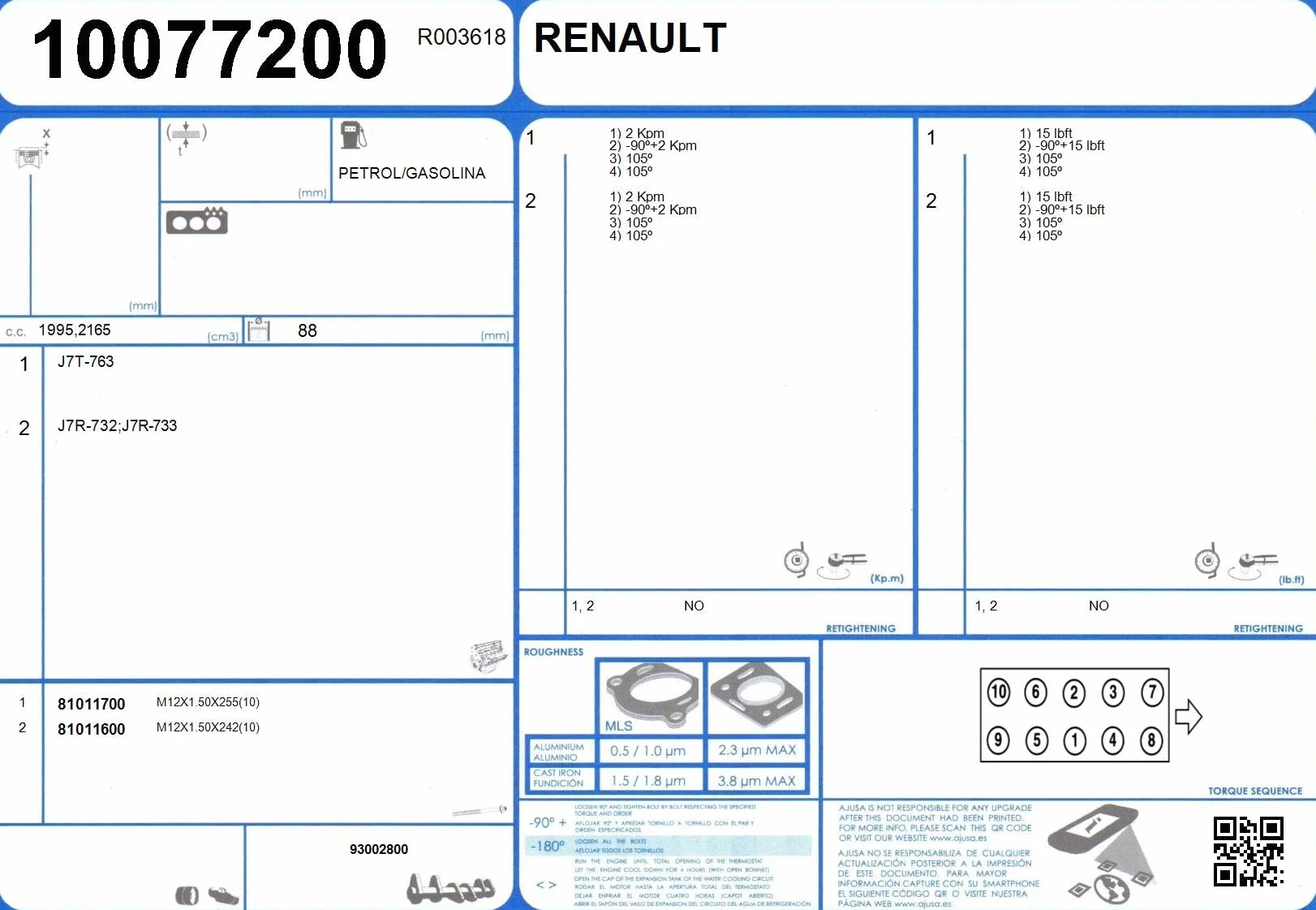 Ajusa 81011600 Kit Bulloni Testata