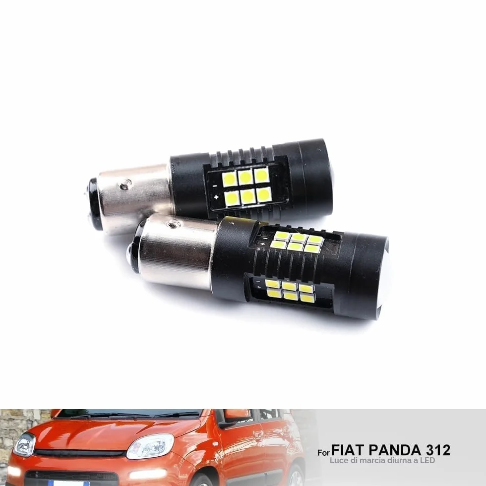 Luci diurne DRL 21 LED P21W BAY15D CANBUS per Fiat Panda 3° 2012-2022 6000K