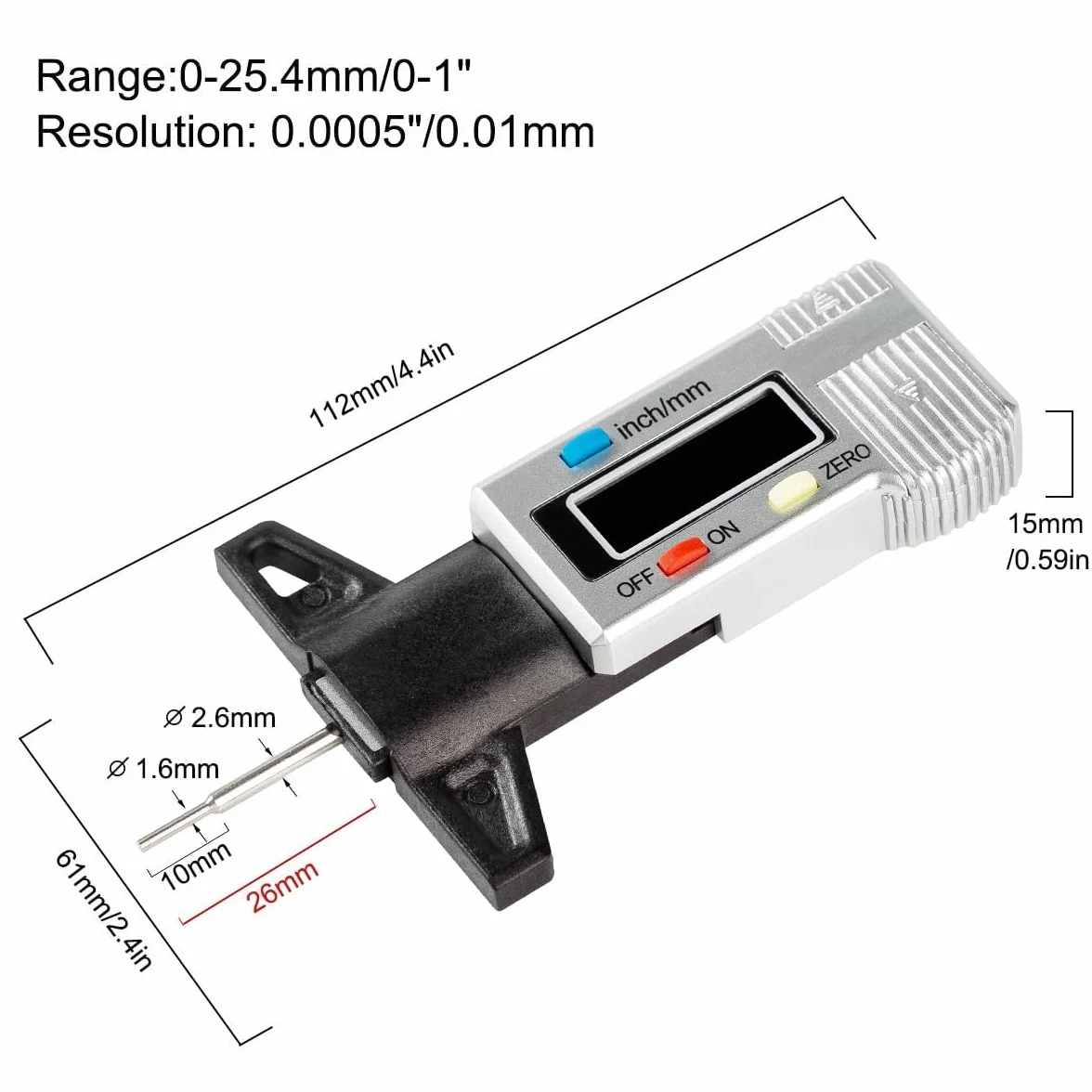 Misuratore di Profondità Pneumatici con Schermo LCD per Moto Auto Camion