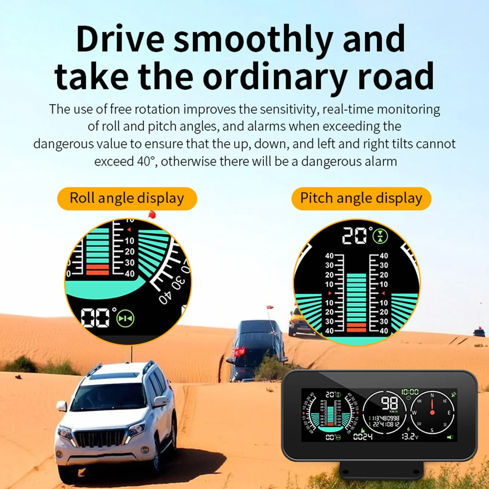 Display HUD Digitale Universale per Auto con GPS, Tachimetro, Bussola e Inclinometro LCD a Colori