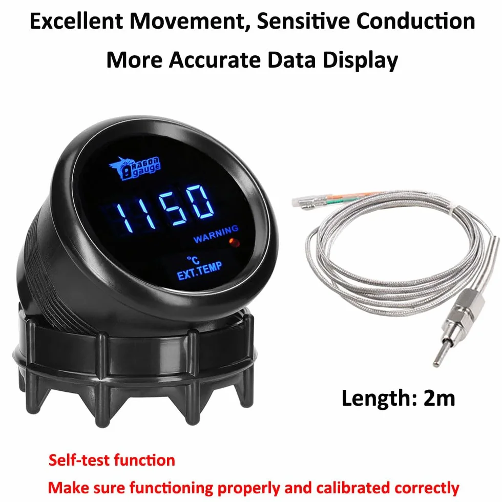 Manometro Scarico Gas Temperatura 52mm Indicatore Calibro con Sensore per Auto