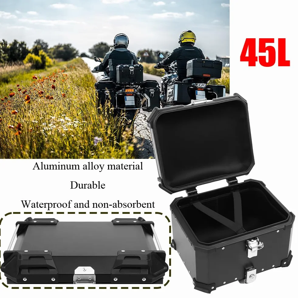 BigKing 45L Bauletto Posteriore Moto, Alluminio Baule da Moto Viaggiare Scatola di Coda con Blocco di Sicurezza per Conservazione Casco Bagagli Grandi, Impermeabile Motorbike Top Box Motociclo Topcase
