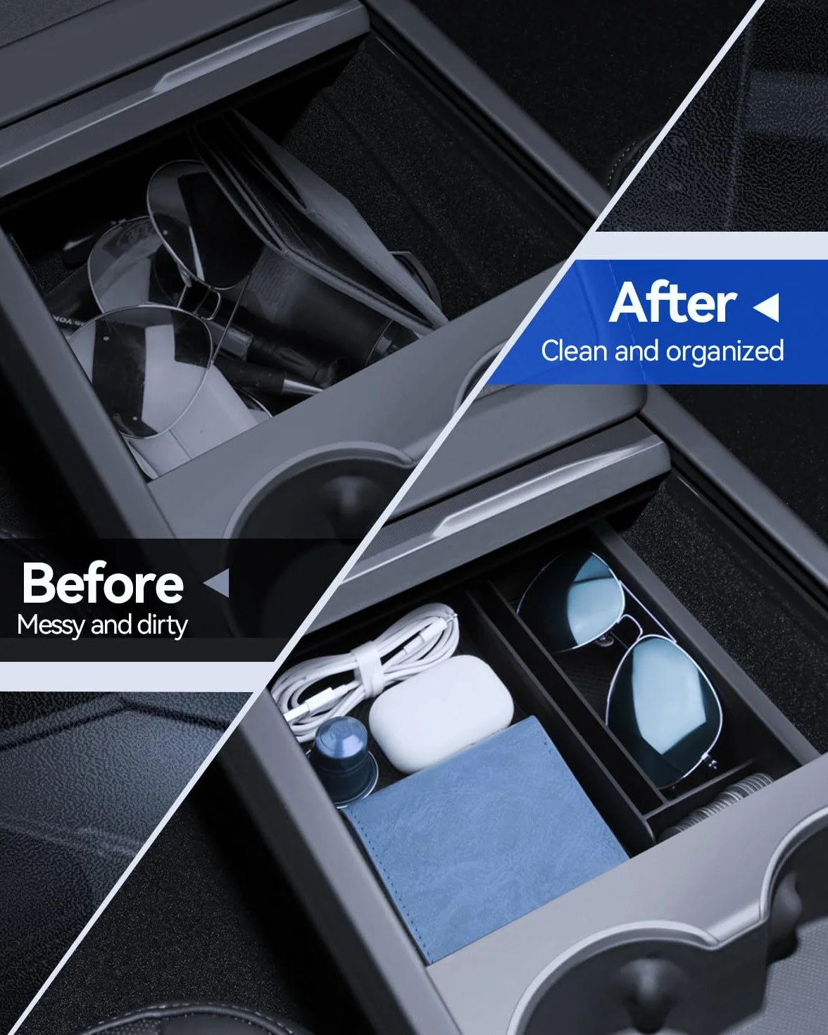 4 pezzi accessori per Tesla Model 3 2024 organizer per console centrale, vassoio organizer in silicone, contenitore per bracciolo e scatola nascosta Tesla Model 3 2024 Highland