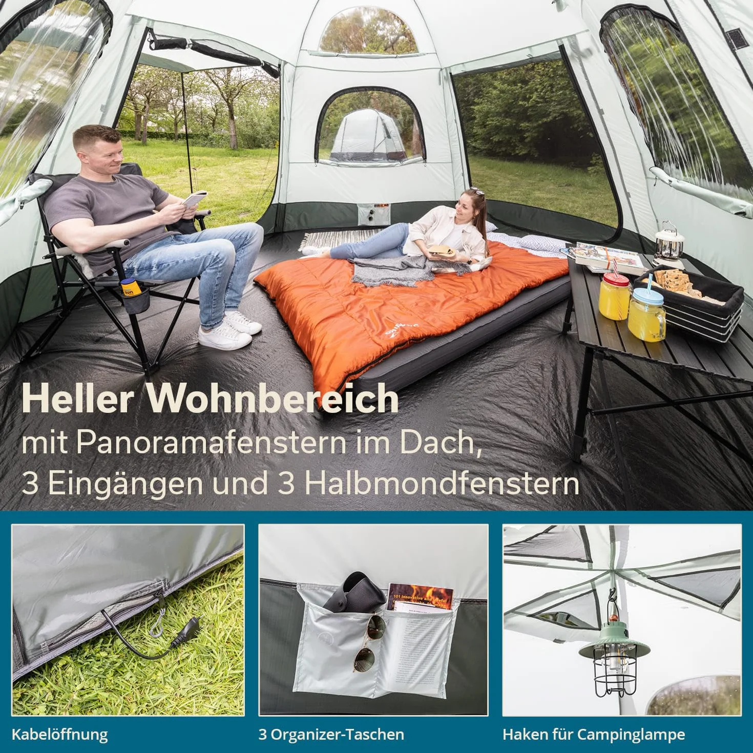 Skandika Pitea Dome Tenda per auto, autobus, furgoni | Indipendente, per 2-4 persone, 2,2 m di altezza, 10,4 m² di superficie abitabile, 3 ingressi, zanzariera, 3000 mm di colonna d'acqua