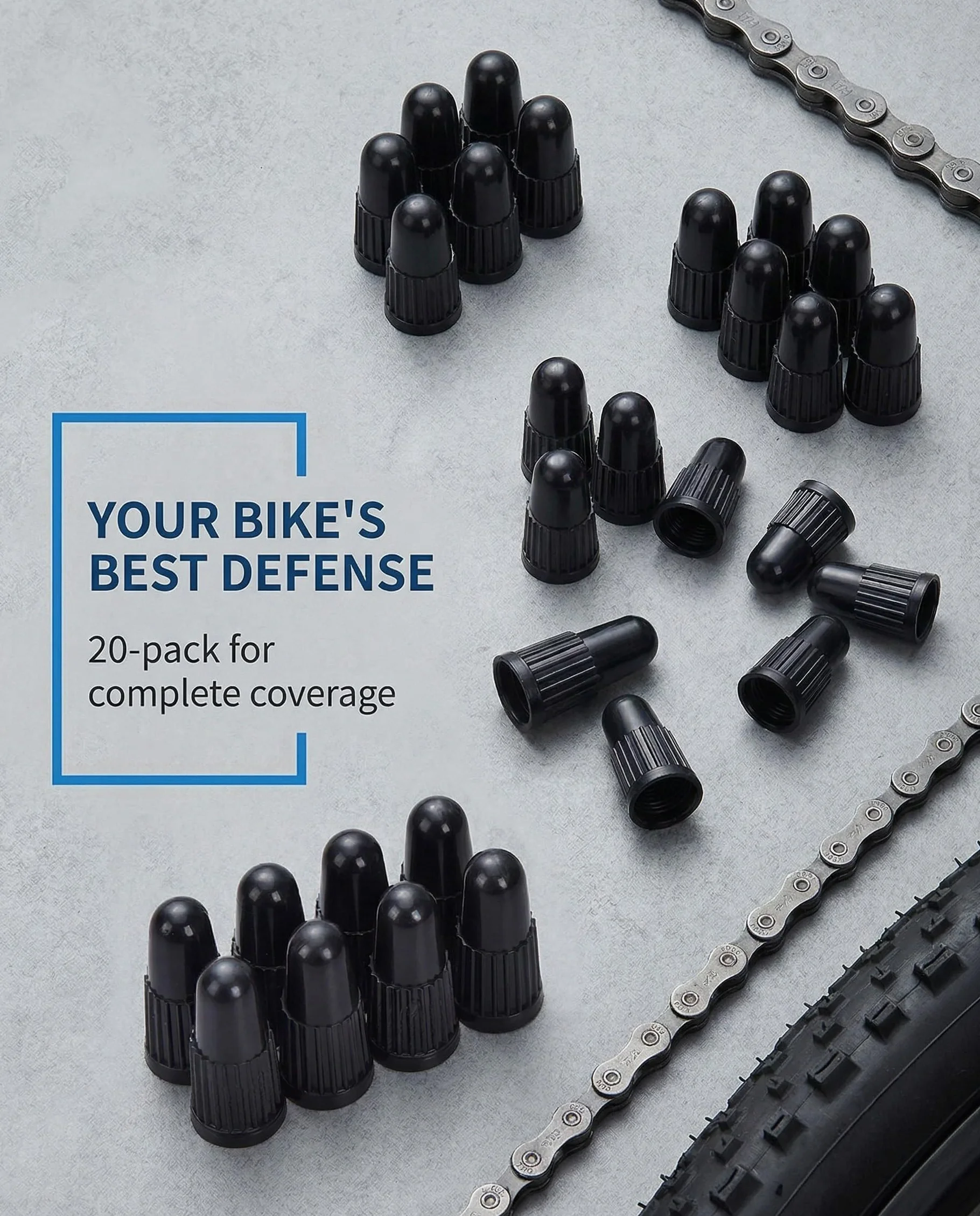 Tappi per Valvole, 20 pezzi in plastica rigida, pneumatici con Dunlop o Presta, adattatore, copertura camera d'aria, per Bicicletta Francese, Mountain Bici, corsa su strada (Nero)