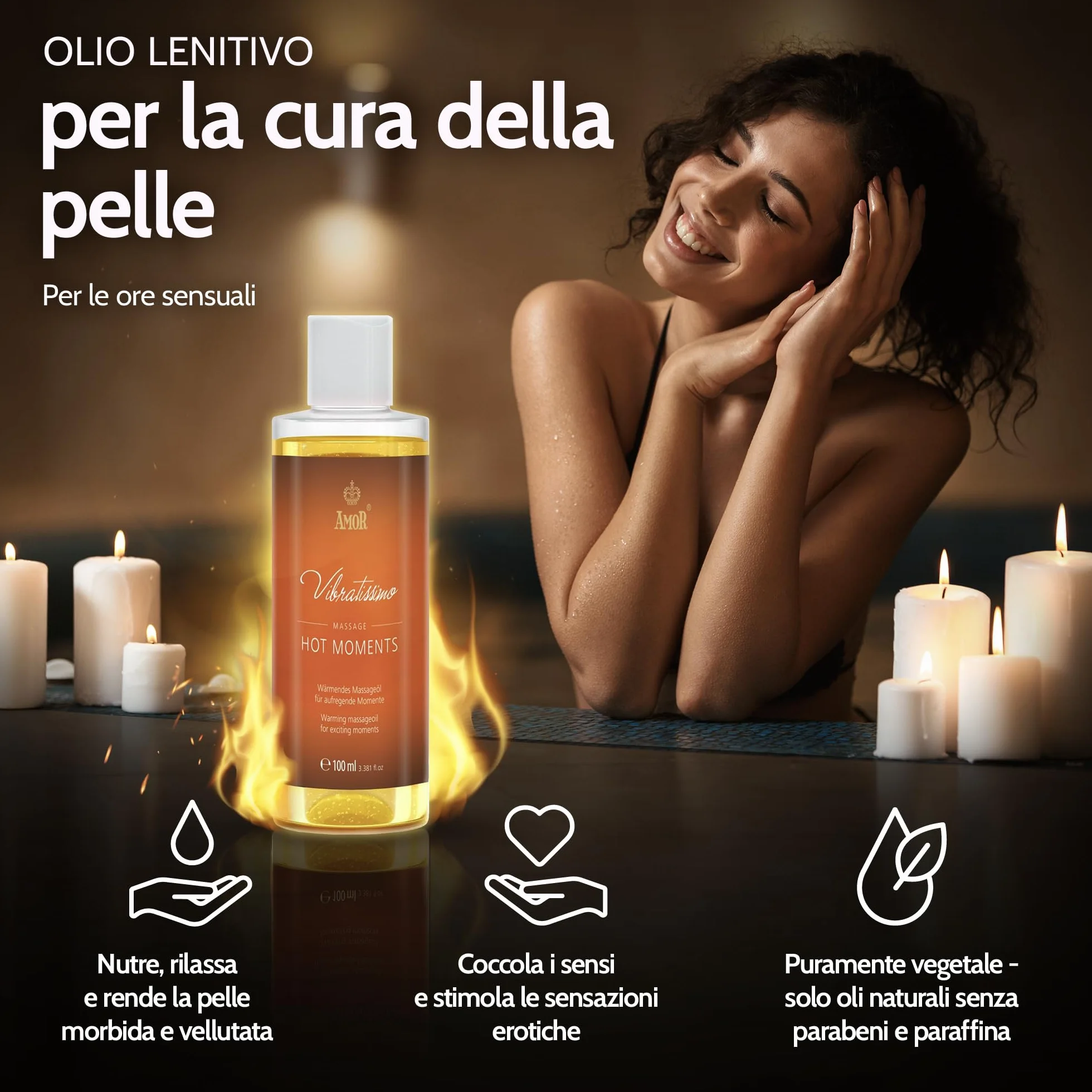 Vibratissimo Hot Moments olio da massaggio riscaldante lenitivo 100 ml
