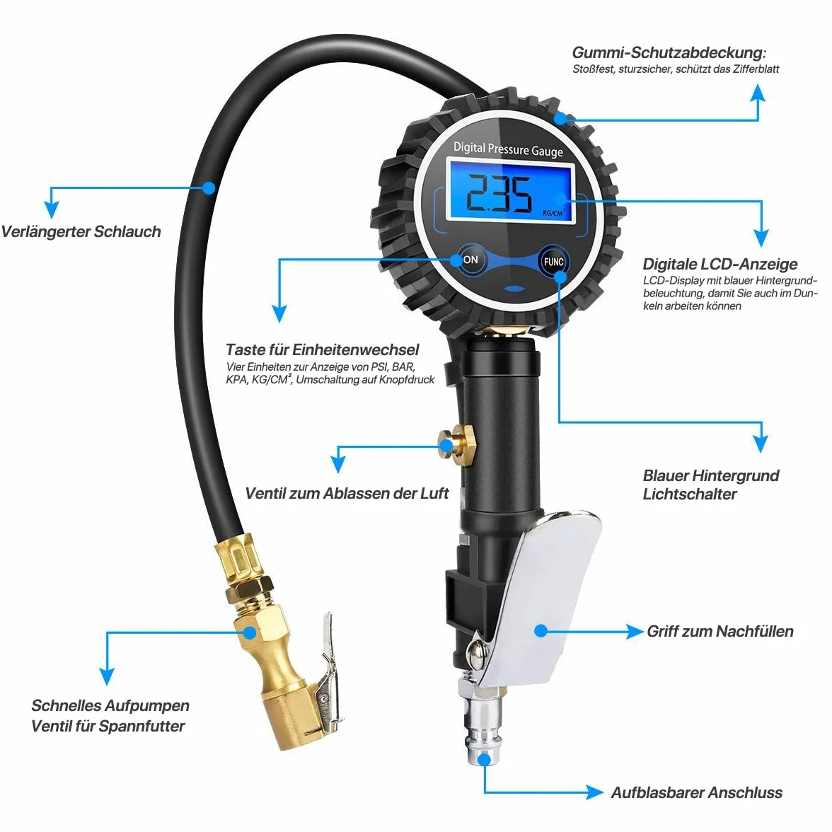 Manometro Pressione Gomme Manometro Digitale pressione gomme 200 PSI Alta Precisione con Luce a LED e Schermo LCD per Auto, SUV, Camion, Moto