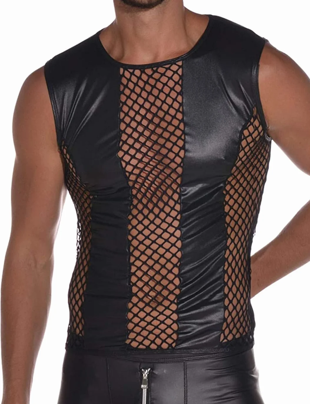 Top da uomo in lattice con maniche a rete a maglia larga