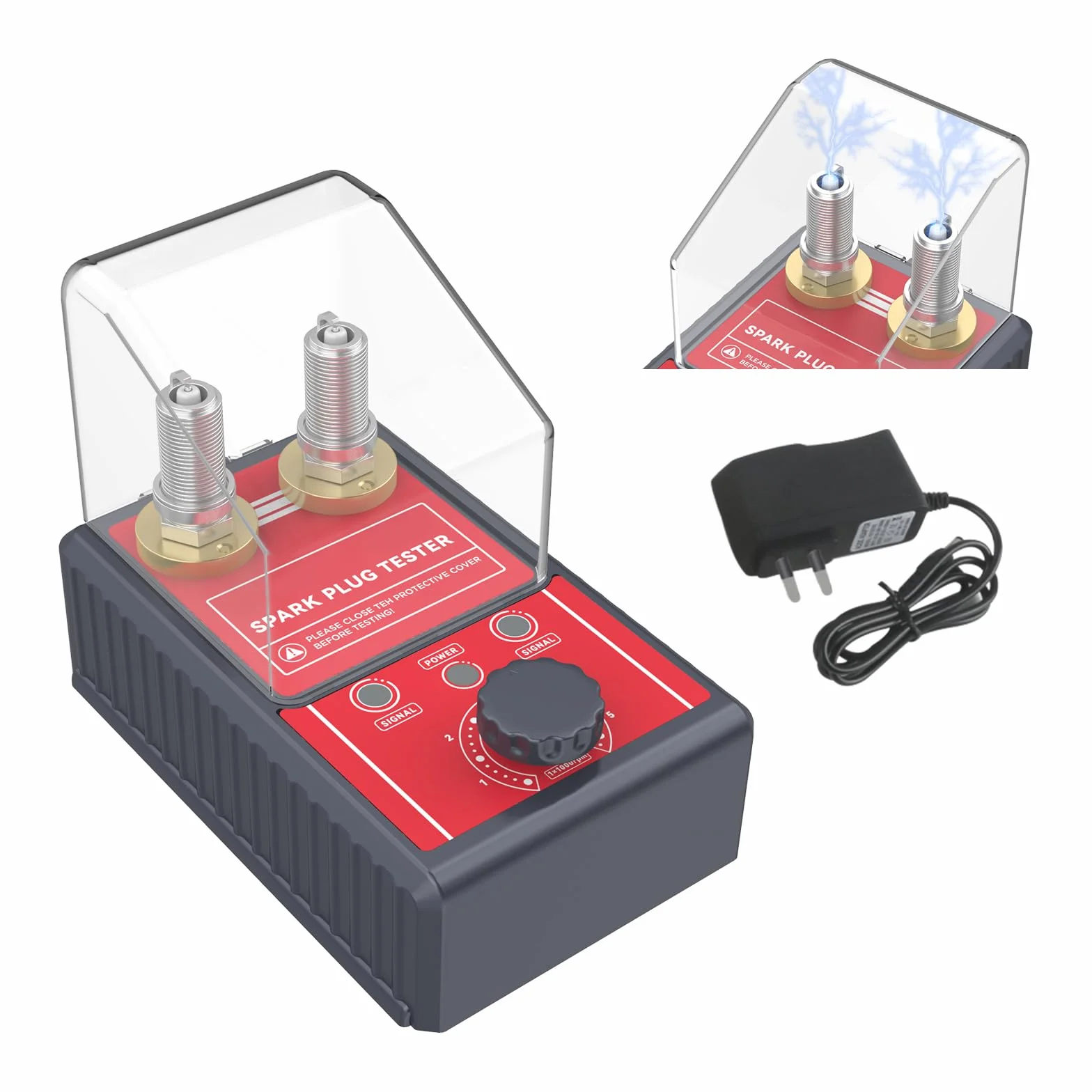 BELEY Tester per Candele Automobilistiche a Doppio Foro, Strumento Tester per Bobine di Accensione Regolabile 0-6000 giri/minuto, 12V Rosso