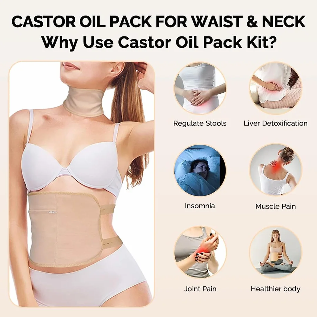 Cachi Impacco Olio Ricino Riutilizzabile Avvolgere per Fegato Collo