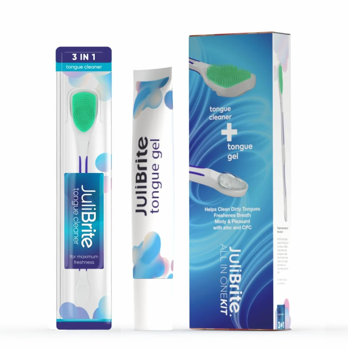 JuliBrite Kit per la pulizia della lingua 50 ml Raschietto lingua Alito fresco