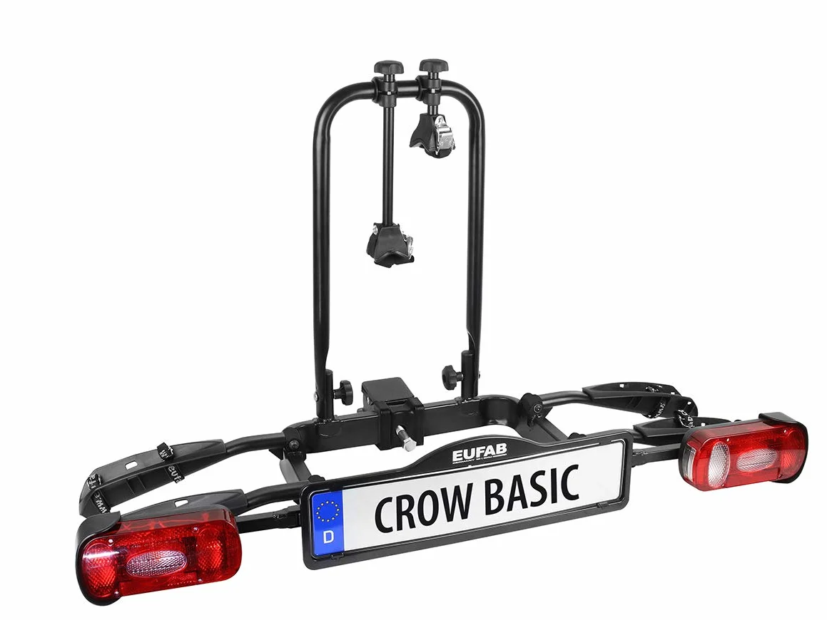 EUFAB 11569 - Portabici CROW BASIC, adatto per bici elettrica, parzialmente premontato, per 2 biciclette, per gancio di traino