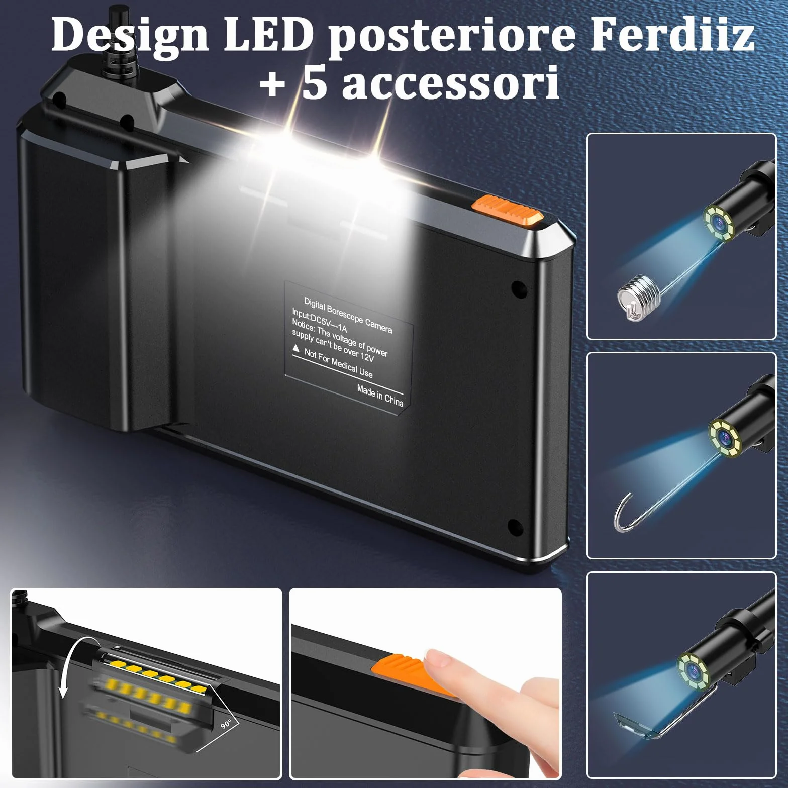 Endoscopio Industriale HD 1920P Telecamera Endoscopica IPS 4,3" IP67 Cavo Semirigido 10M