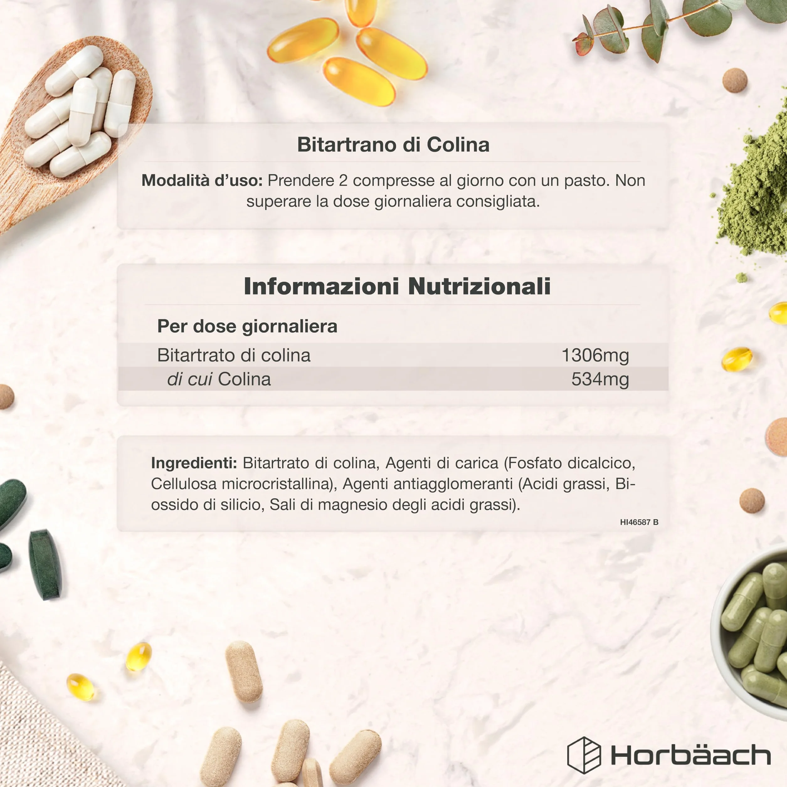 Colina Bitartrato 1305mg 120 Compresse Integratore Horbaach