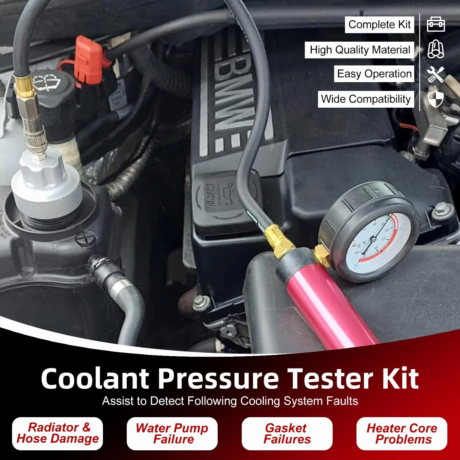 FreeTec Tester Pressione Radiatore Universale, Impianto Raffreddamento Test Perdite Refrigerante