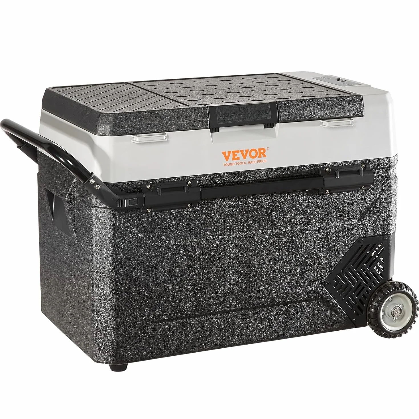 VEVOR Frigo Portatile per Auto, 53 Litri Frigorifero Compressore Congelatore Elettrico CC e CA per Campeggio con Manico Telescopico e Ruote 0,6kW.h da -20°C a 10°C Regolabile per Auto Camion Barca