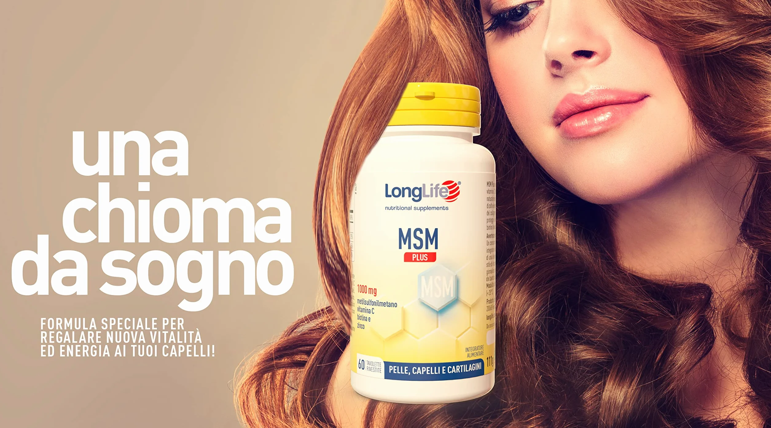 LongLife® MSM Plus Integratore Capelli Unghie Pelle 1000mg OptiMSM® Alto Dosaggio Vegano Senza Glutine