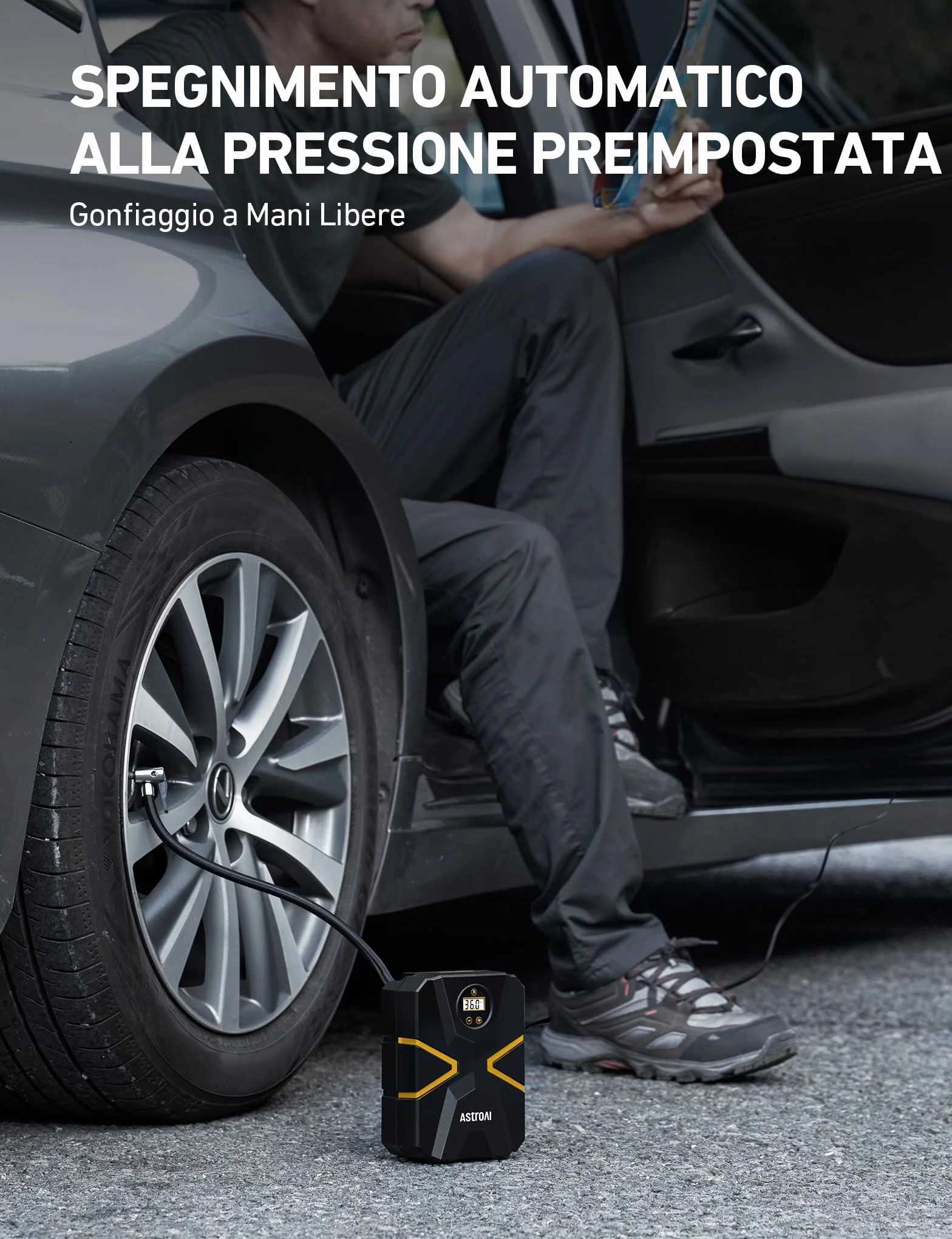 AstroAI Compressore Aria Portatile S1 150 PSI, Gonfiatore Digitale per Pneumatici 12V con Schermo LCD