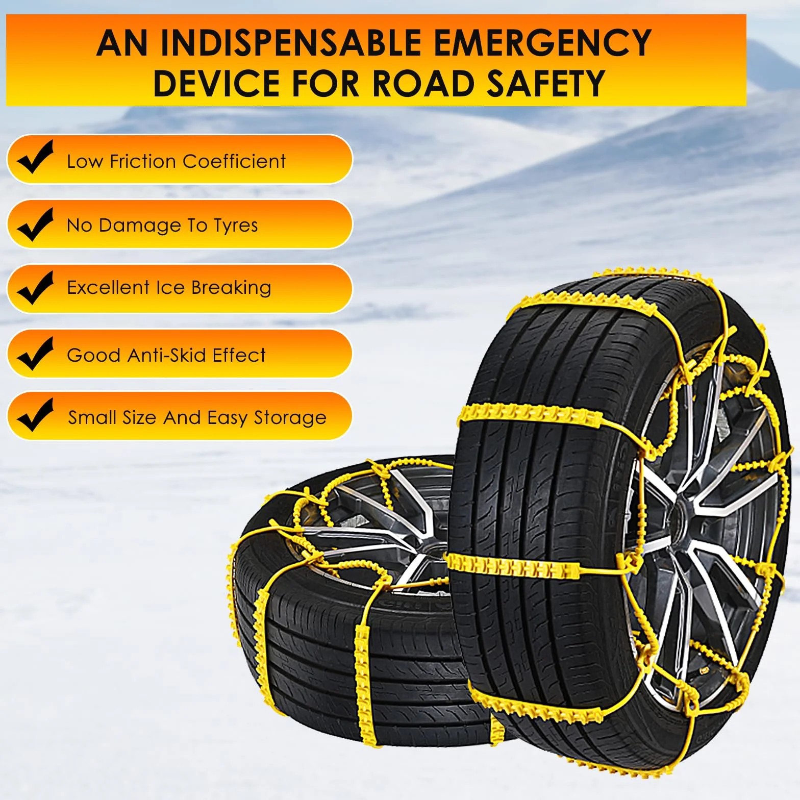 Ninonly Catene da neve universali SUV per varie condizioni stradali accidentate come neve, fango, arrampicata e ghiaccio, catene da neve per pneumatici auto, larghezza 165-275 mm, confezione da 10
