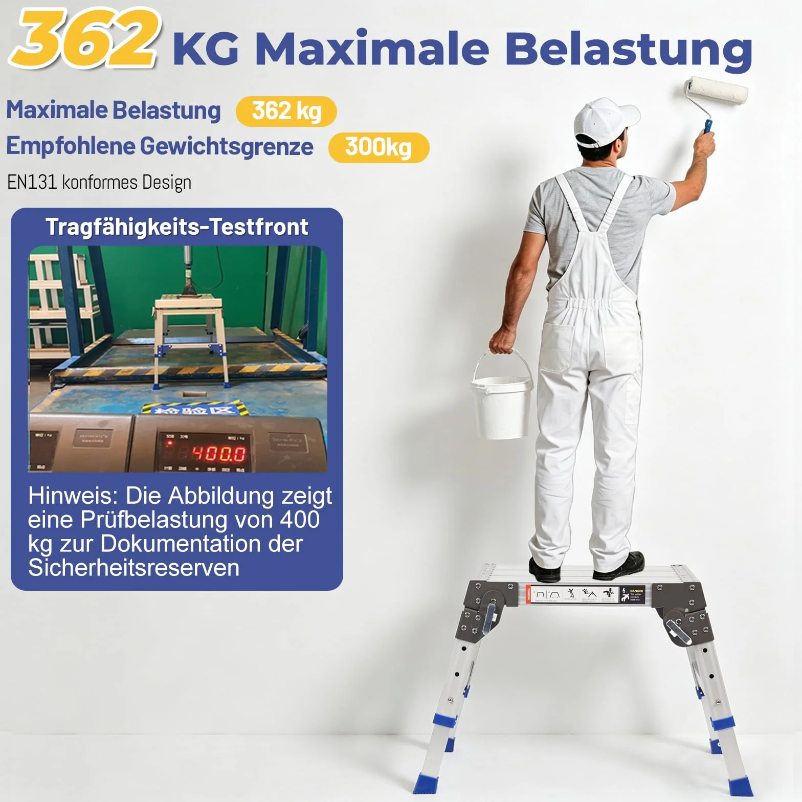 Sgabello Pieghevole in Alluminio Carichi Pesanti 362 kg 3 Livelli Altezza Regolabile 32-42 cm Cavalletto Antiscivolo