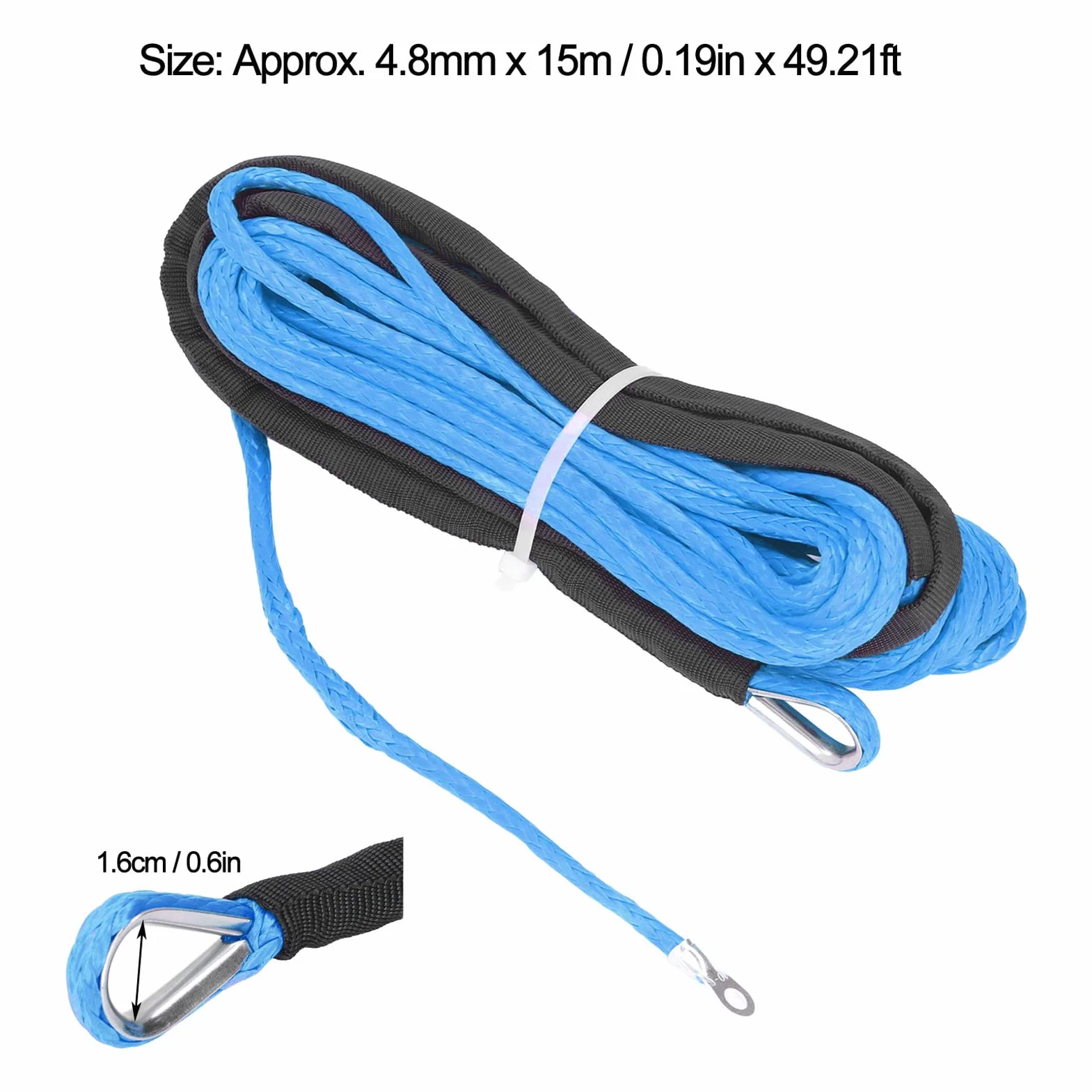 Corda d'Argano Sintetico 4.8mm x 15m 5500 Libbre di Rottura per Trailer ATV UTV (BLU)
