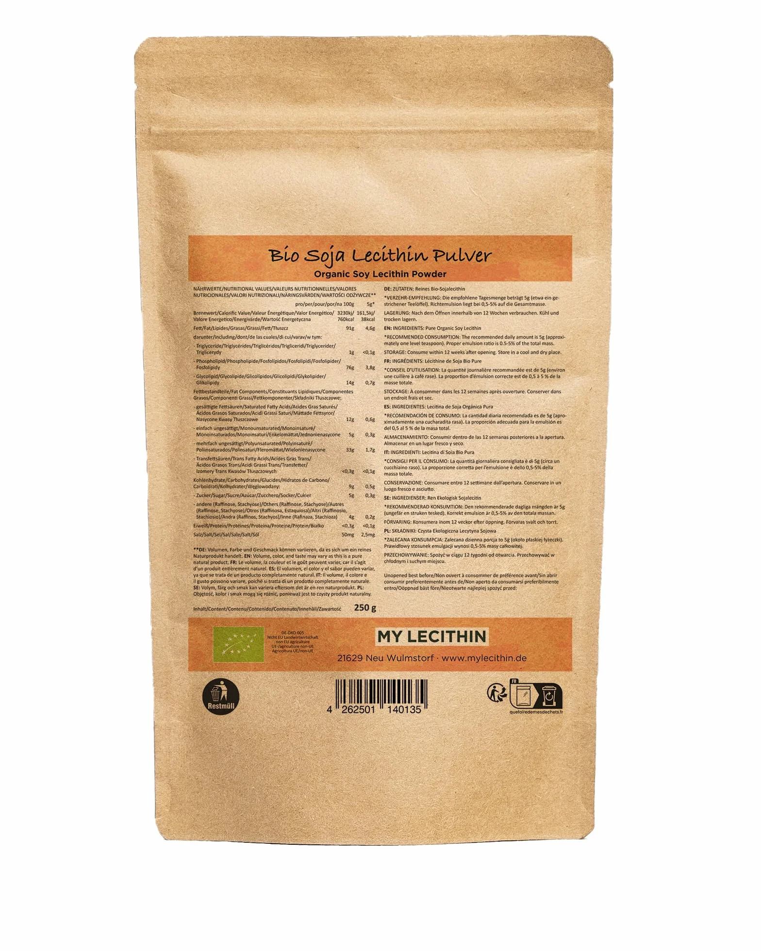 Lecitina di soia biologica E322 emulsionante 250 g