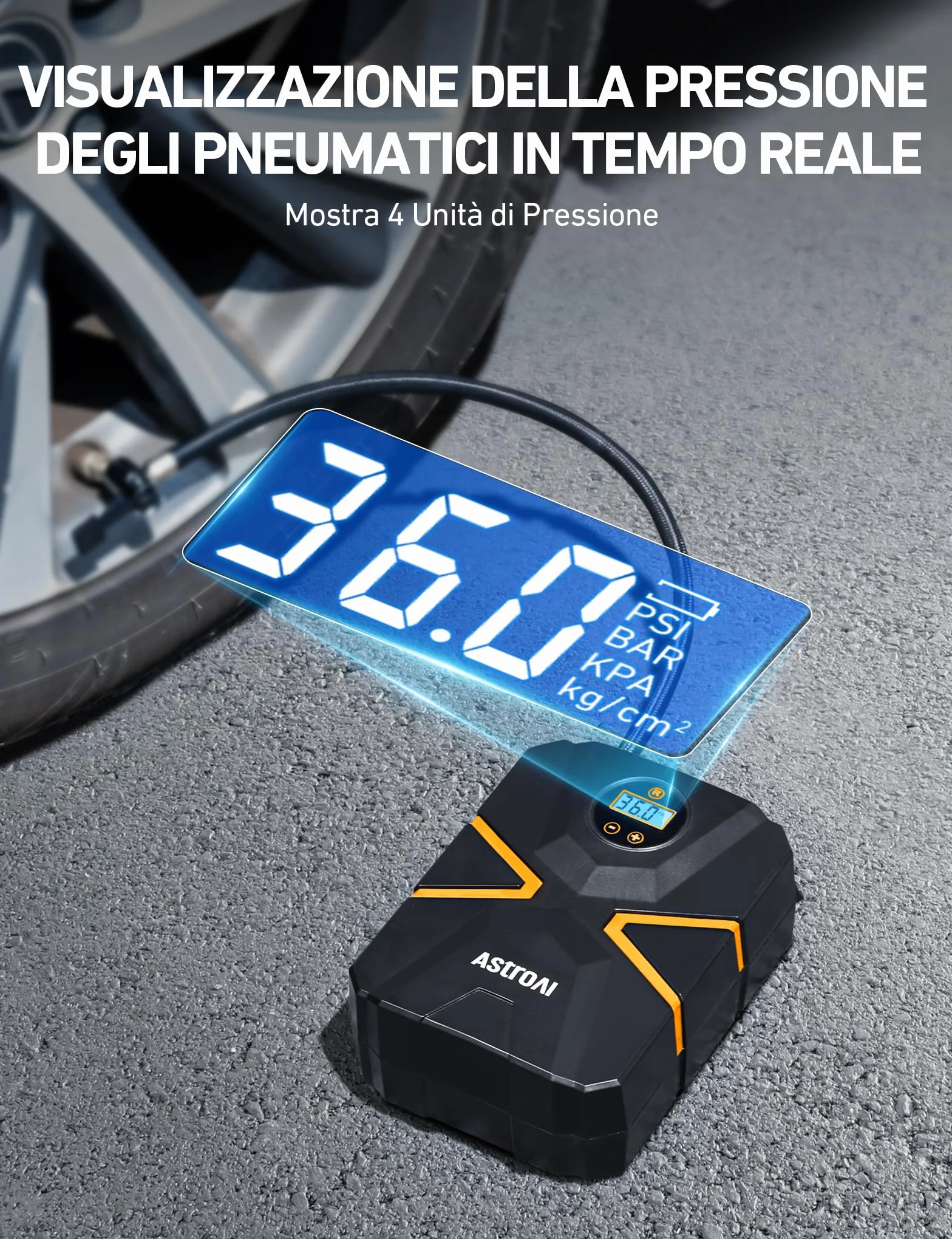 AstroAI Compressore Aria Portatile S1 150 PSI, Gonfiatore Digitale per Pneumatici 12V con Schermo LCD