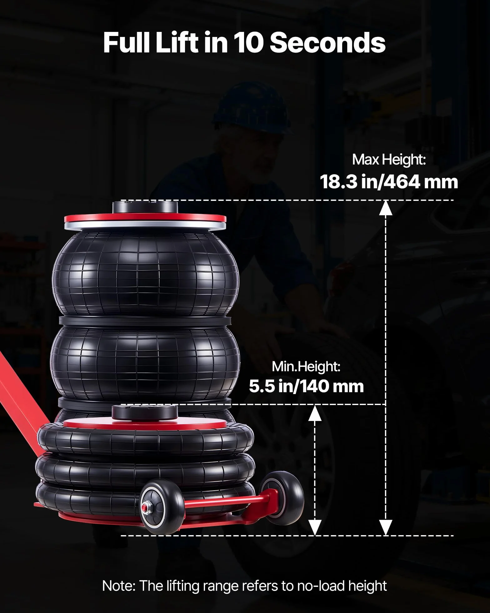 VEVOR Cric Pneumatico per Auto da 5 Tonnellate con 6 Tubi in Acciaio e Manico Lungo Regolabile, Altezza di Sollevamento da 140 a 464 mm, Sollevamento Rapido, Cric Pneumatico per Auto, SUV