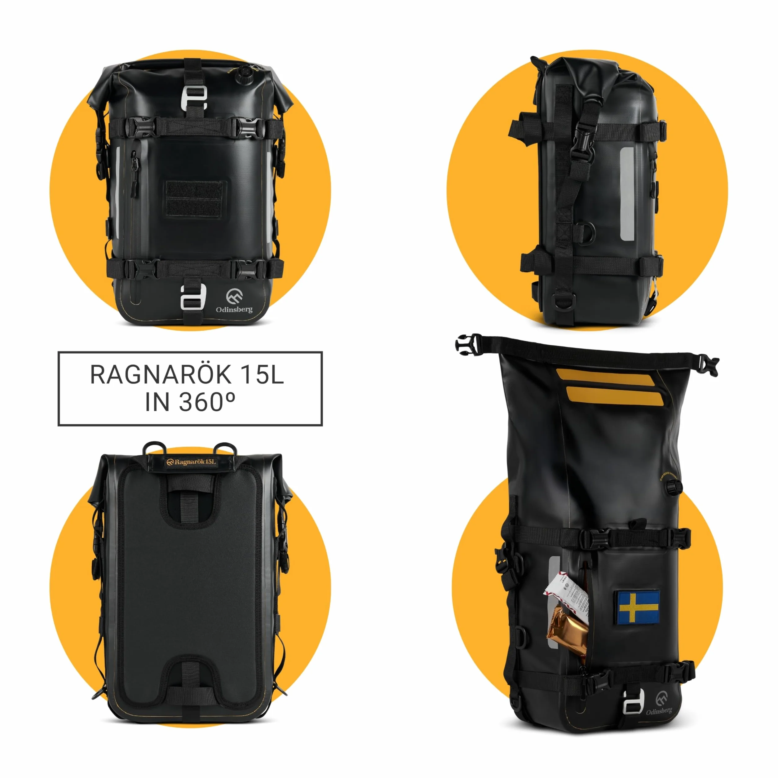 Odinsberg Borsa Impermeabile Moto 15L | Borsa Posteriore Sella Laterale Paramotore | Drybag Rullo Portapacchi Enduro Bici