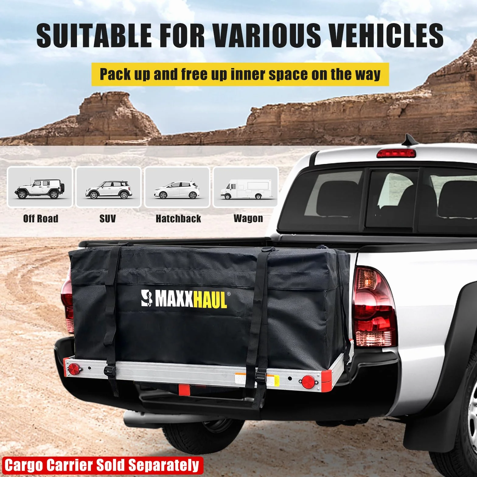 MAXXHAUL Borsa da Trasporto per Portapacchi 119 x 50 x 50 cm Resistente all’Acqua Fissaggio su Gancio Traino Nero