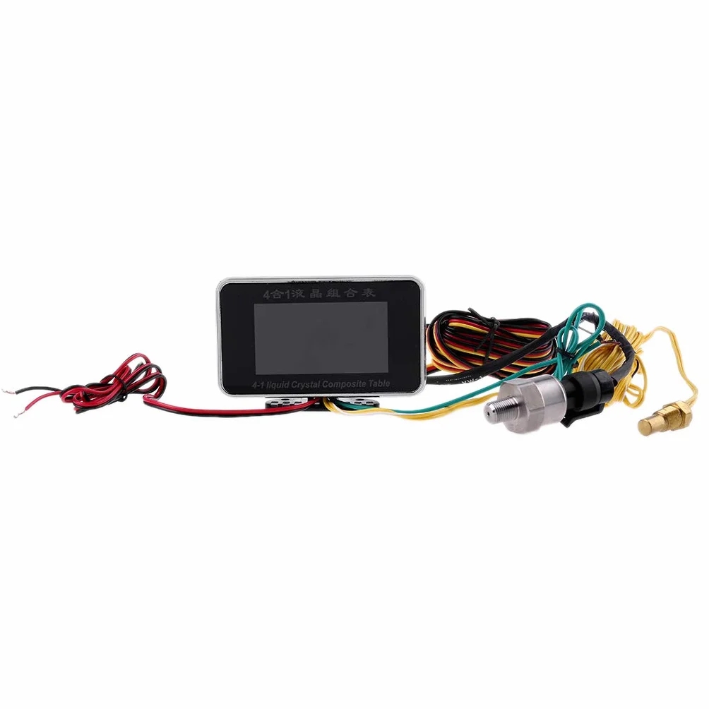 4 in 1 LCD Digital Alarm Voltmetro Pressione Olio Temperatura Acqua Carburante 12-24V