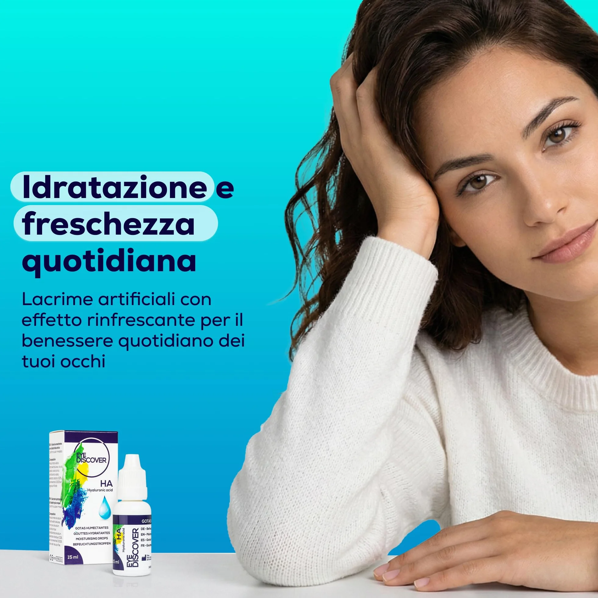 Gocce Oculari Idratanti con Acido Ialuronico, Lacrime Artificiali per Occhi Secchi (15 ml)
