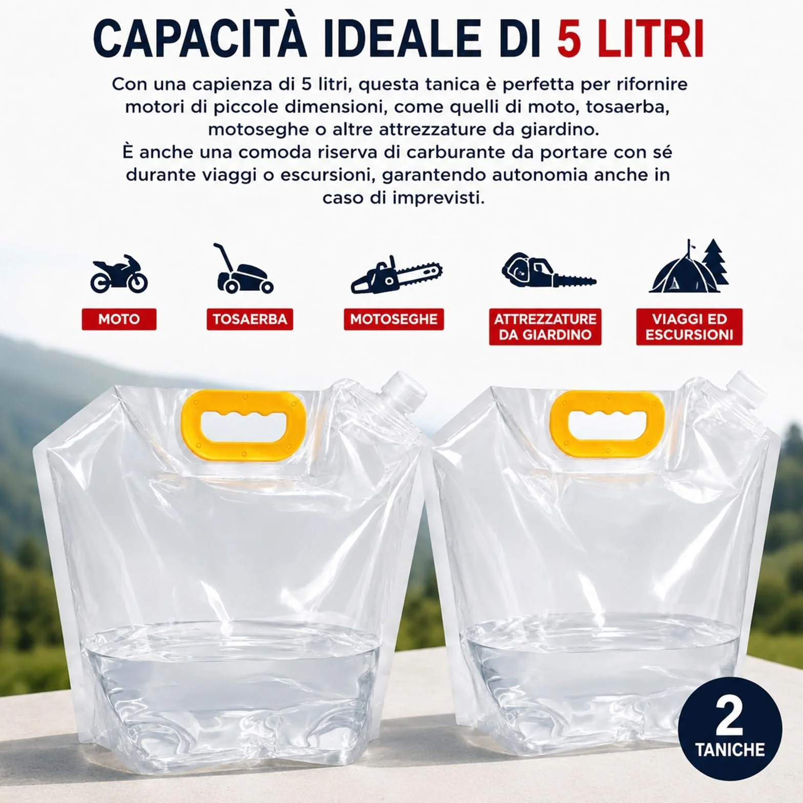 Tanica per Benzina 5 Litri Pieghevole con Beccuccio Integrato